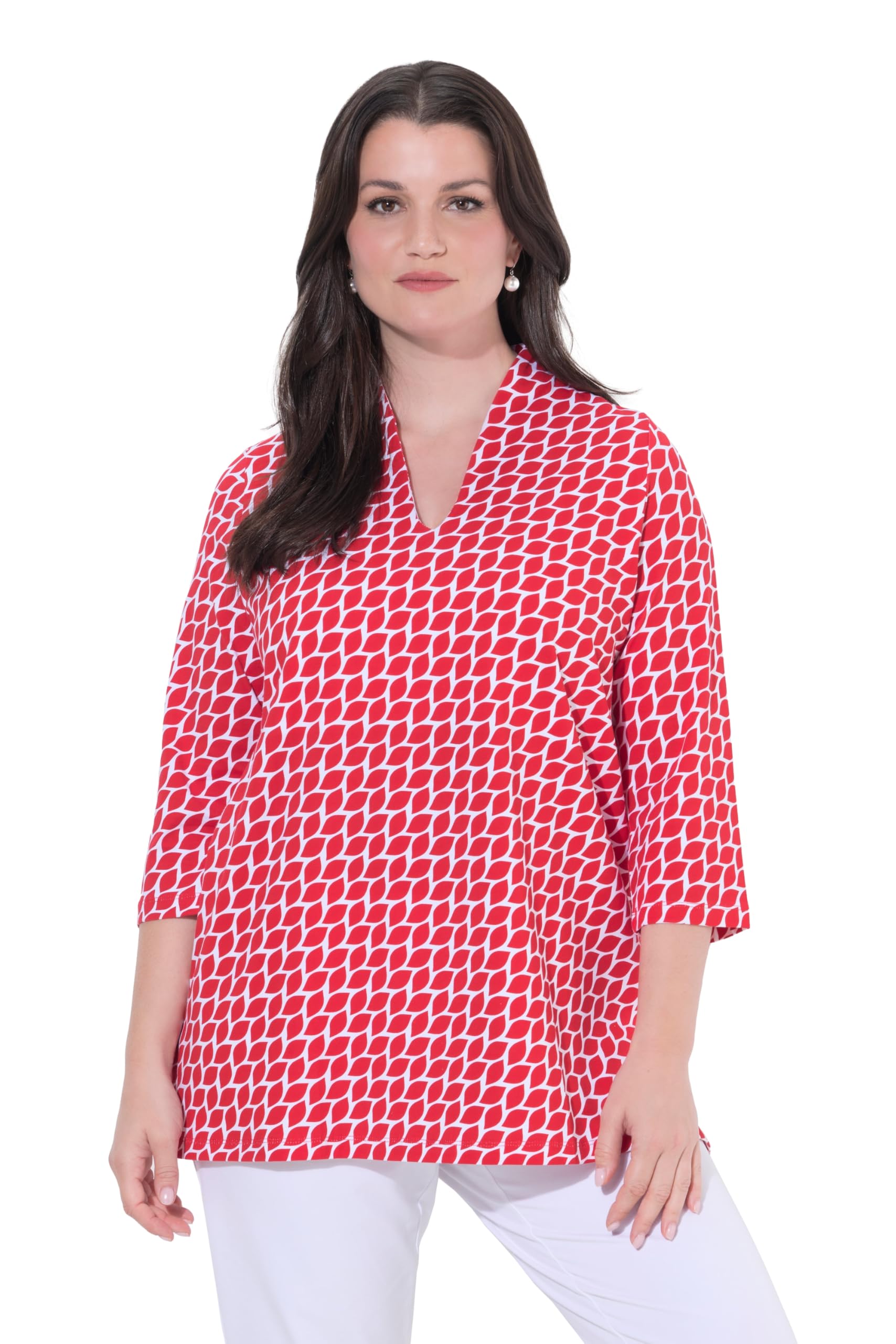 Ulla Popken Damen große Größen Übergrößen Plus Size Shirt, Kelchkragen, A-Linie, 3/4-Arm, Pima Cotton 848037