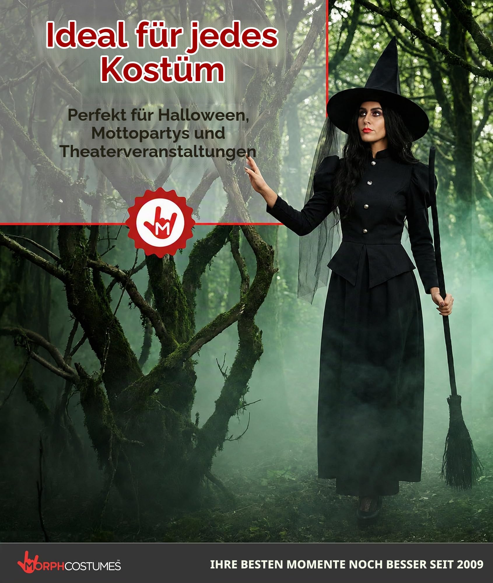 Morph Hexenkostüm Damen, Gruseliges Halloween Kostüm Damen