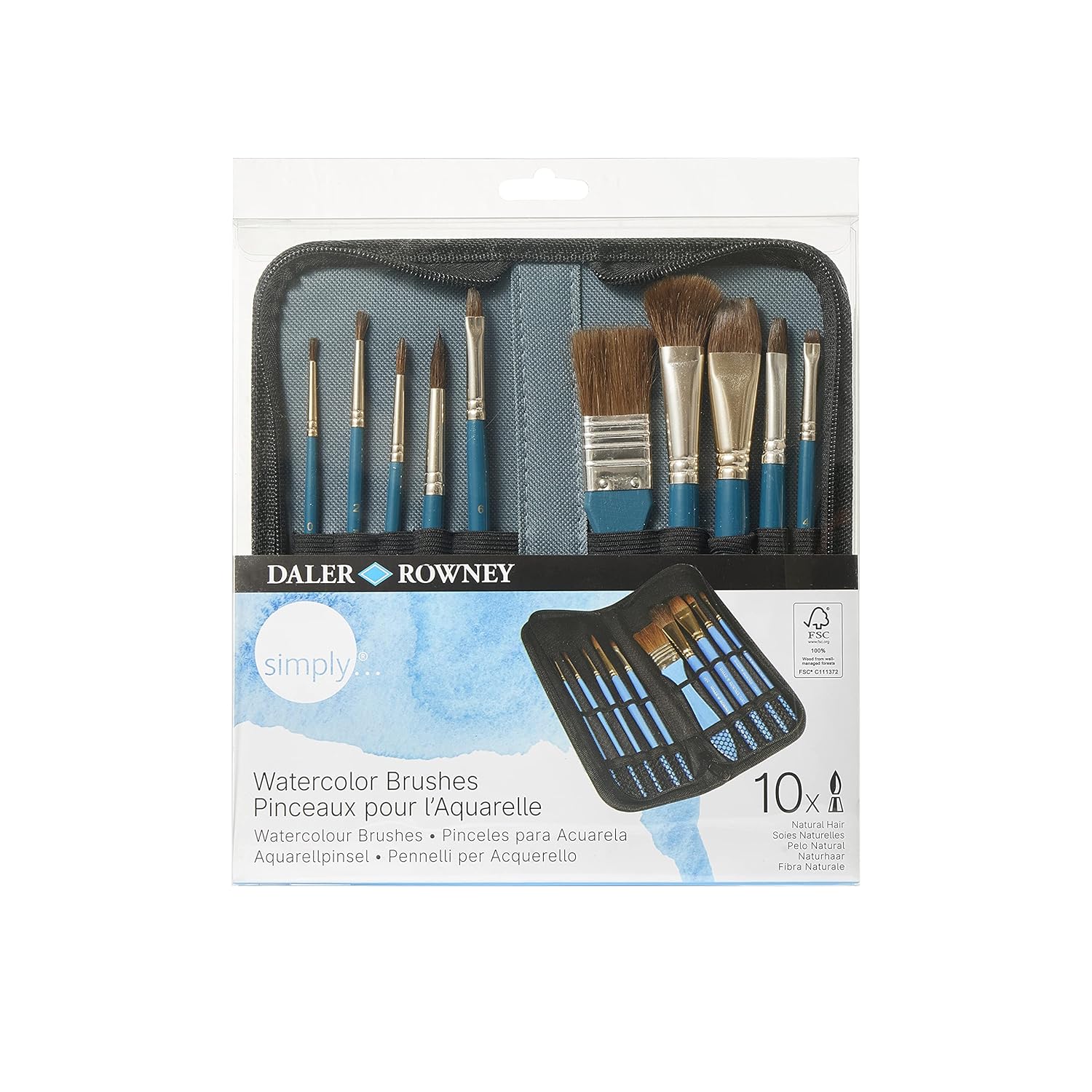 Daler-Rowney Entry-Level Artist Set, Blue, Watercolour Natural SH 10 Brush Zip CASE
