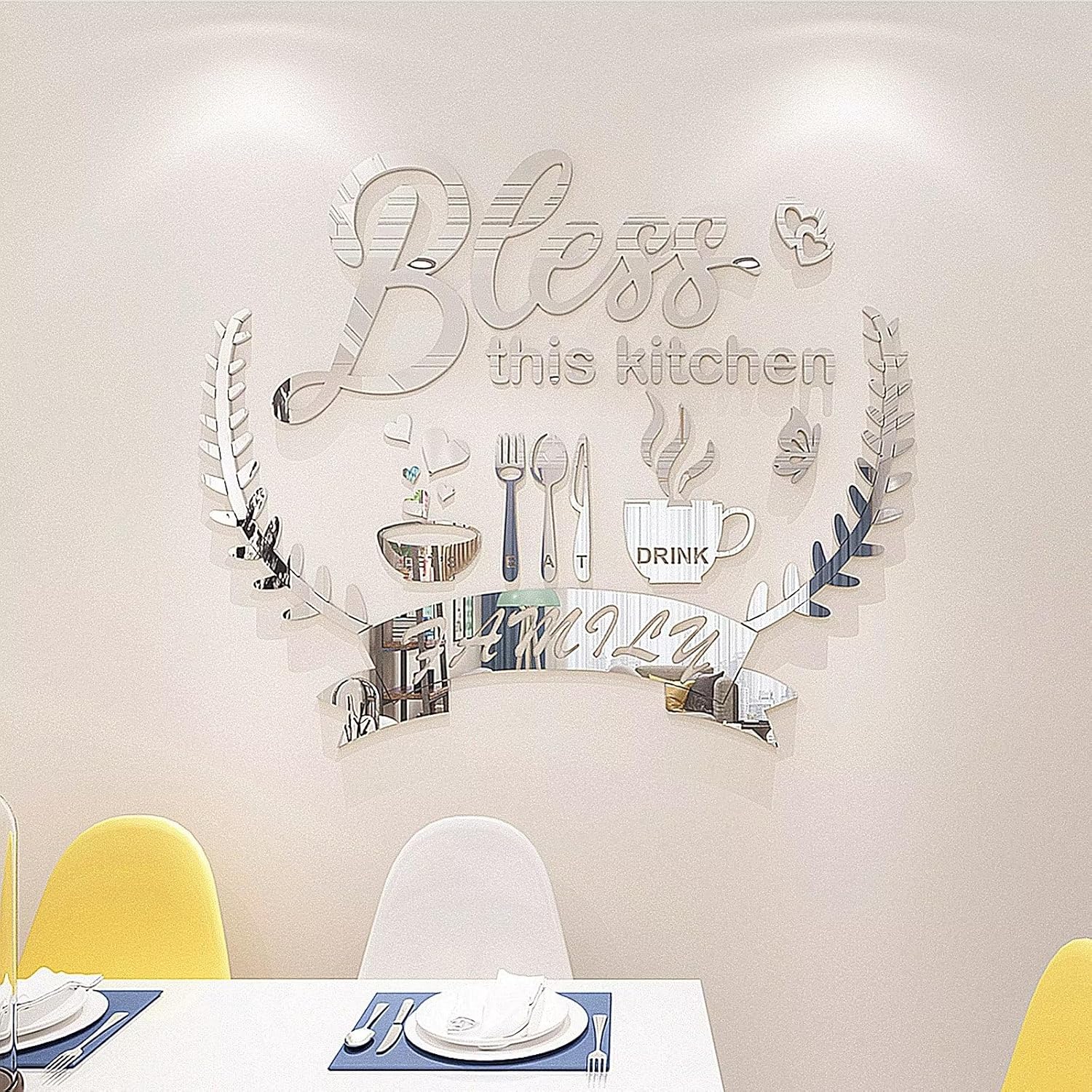 Amazon.com: Kitchen Wall Decor 3D-DIY Silver Dining Room Wall Decor ...