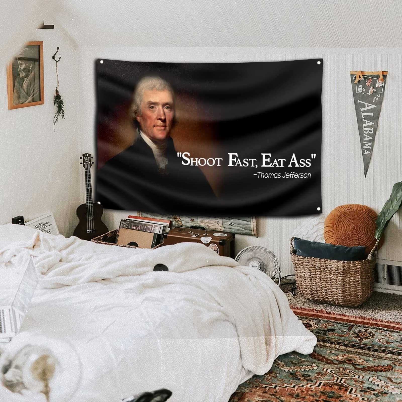 Thomas Jefferson Dispara Rápido, Coma Culo Bandera De Cita Divertida