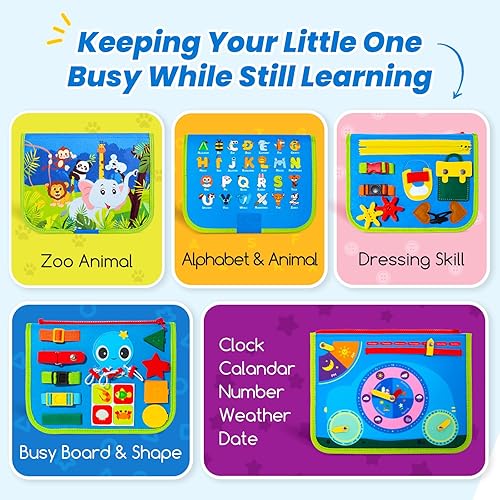 Miniatura 2 de Hely Cancy Tablero de actividades para niños pequeños, juguetes Montessori para bebés y niños de 0, 1, 2, 3, 4, 5 años, libro ocupado, automóvil,