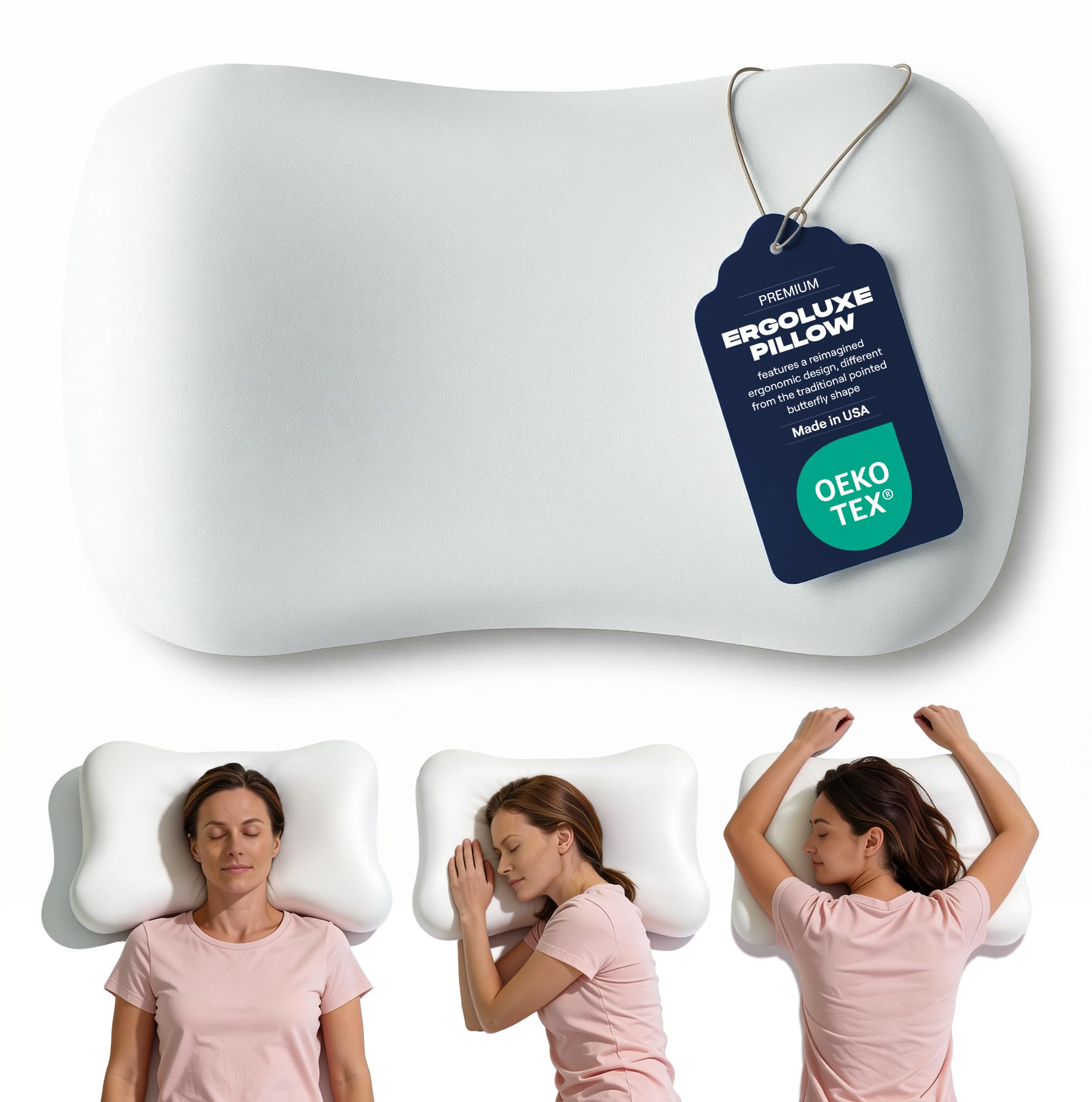 Almohada ortopédica de apoyo cervical – Almohada ergonómica de espuma viscoelástica premium para dormir de lado y espalda – Almohada HWS contra dolores de cuello y tensiones – Oeko-TEX
