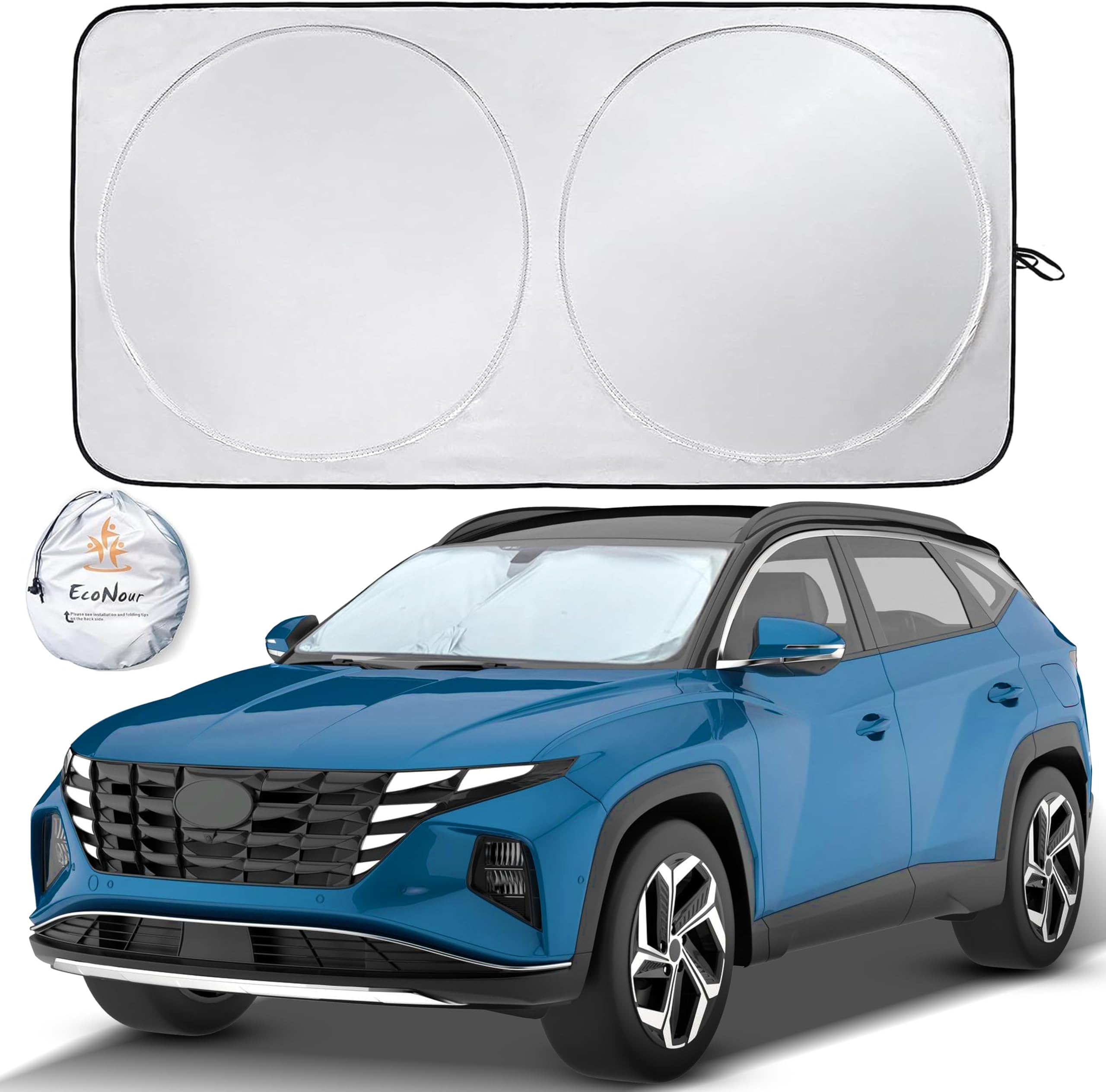 EcoNour Car Front Windshield Sun Shade for Car | SUV Accessories for Maximum Sun and Heat Protection | UV-Blocking Windshield Dash Cover & Sun Visor for Cooler Interior | Large (64 x 34 Inches)