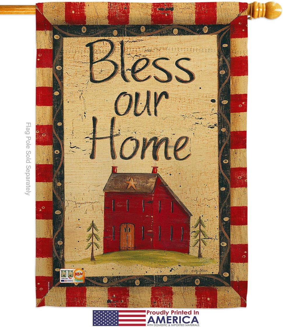 Bless Our Home Garden House Flags Set Country Living Primitive Farm Western Barn American Rustic Cowboy Rural Ranch Small Decorative Gift Yard Banner Made In USA 28 X 40