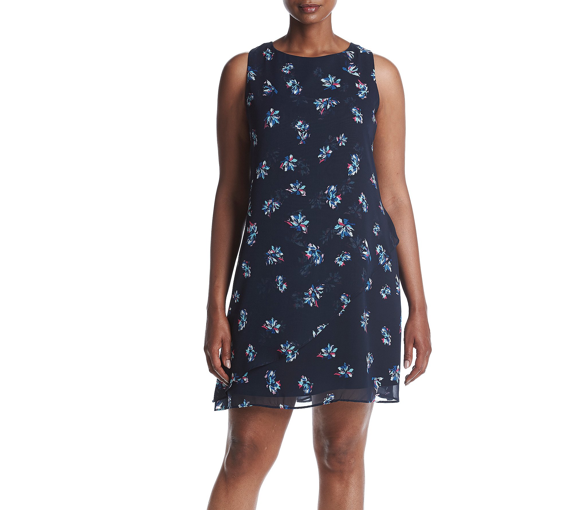 Taylor Dresses Women's Plus Size Cacade Floral Envelope Front Swing, Navy, 18W