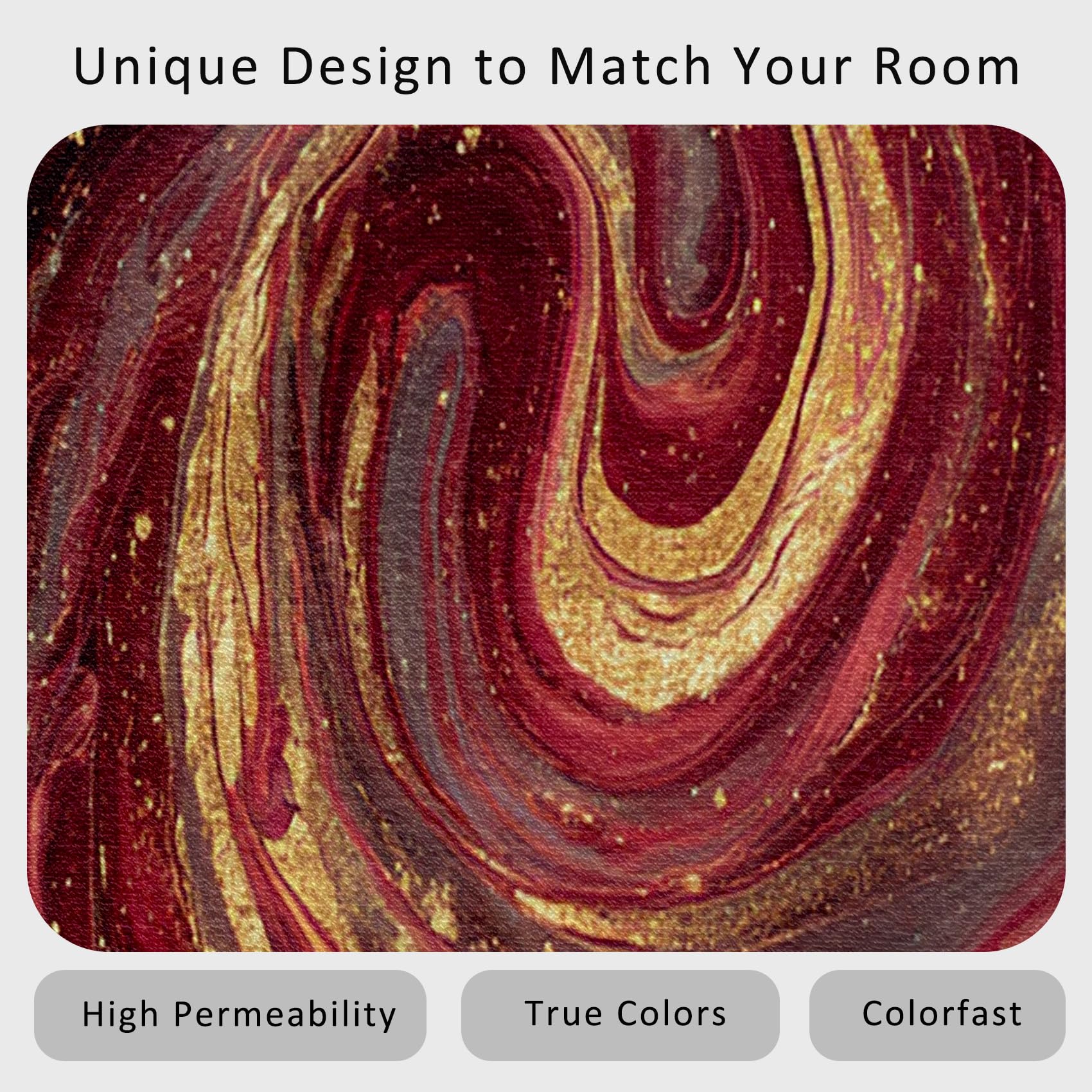 Teppich Klein Weinrot Wohnzimmer 80 x 150 cm Mit Bordeaux Rot Gold Marmor Muster, Weinrot Schlafzimmer Deko Bettvorleger, Kurzflor rutschfest Waschbar Teppiche Gegend