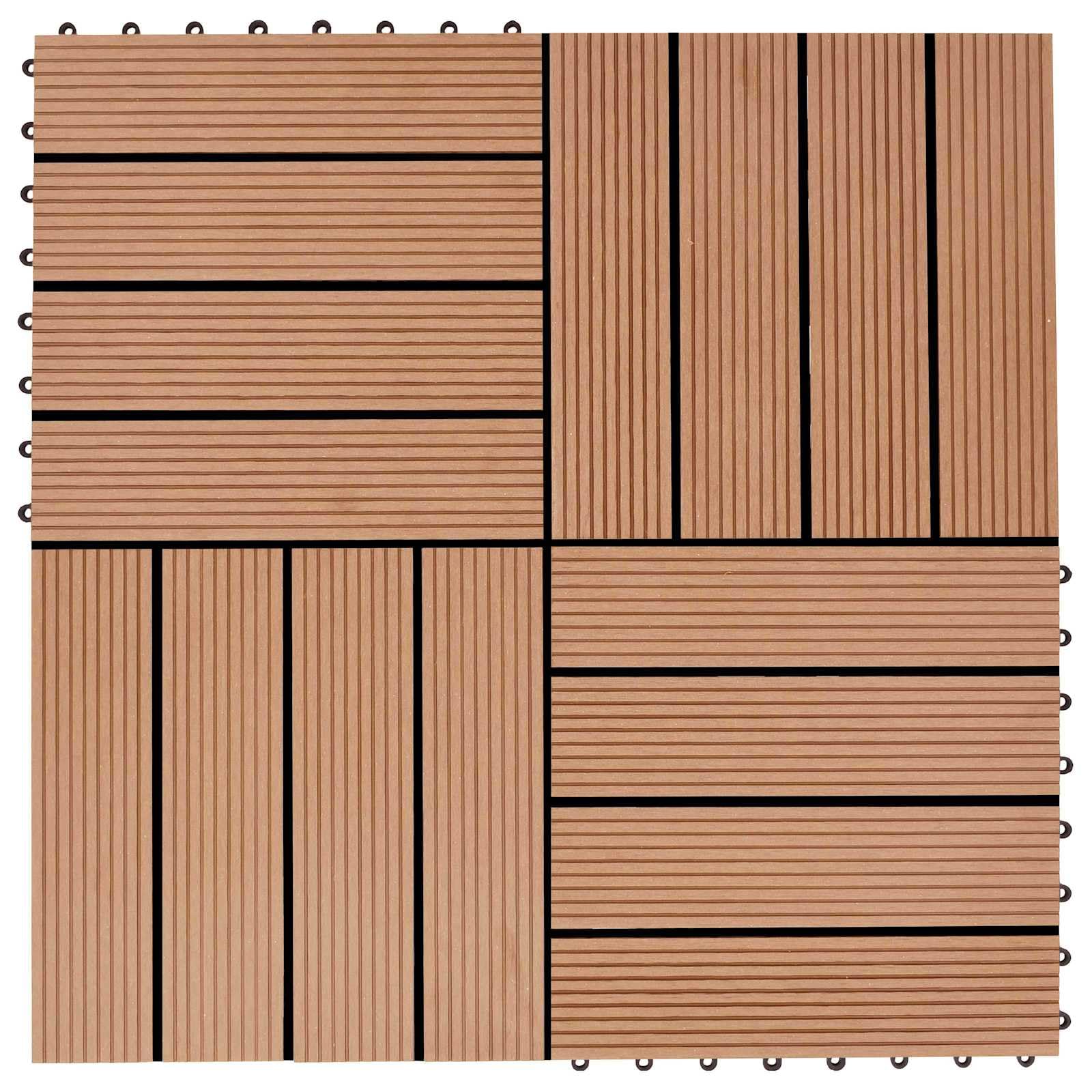 11 piastrelle per terrazze in WPC, 30 x 30 cm, a incastro, per balconi e giardini, effetto teak, resistenti alle intemperie, sistema di piastrelle per esterni