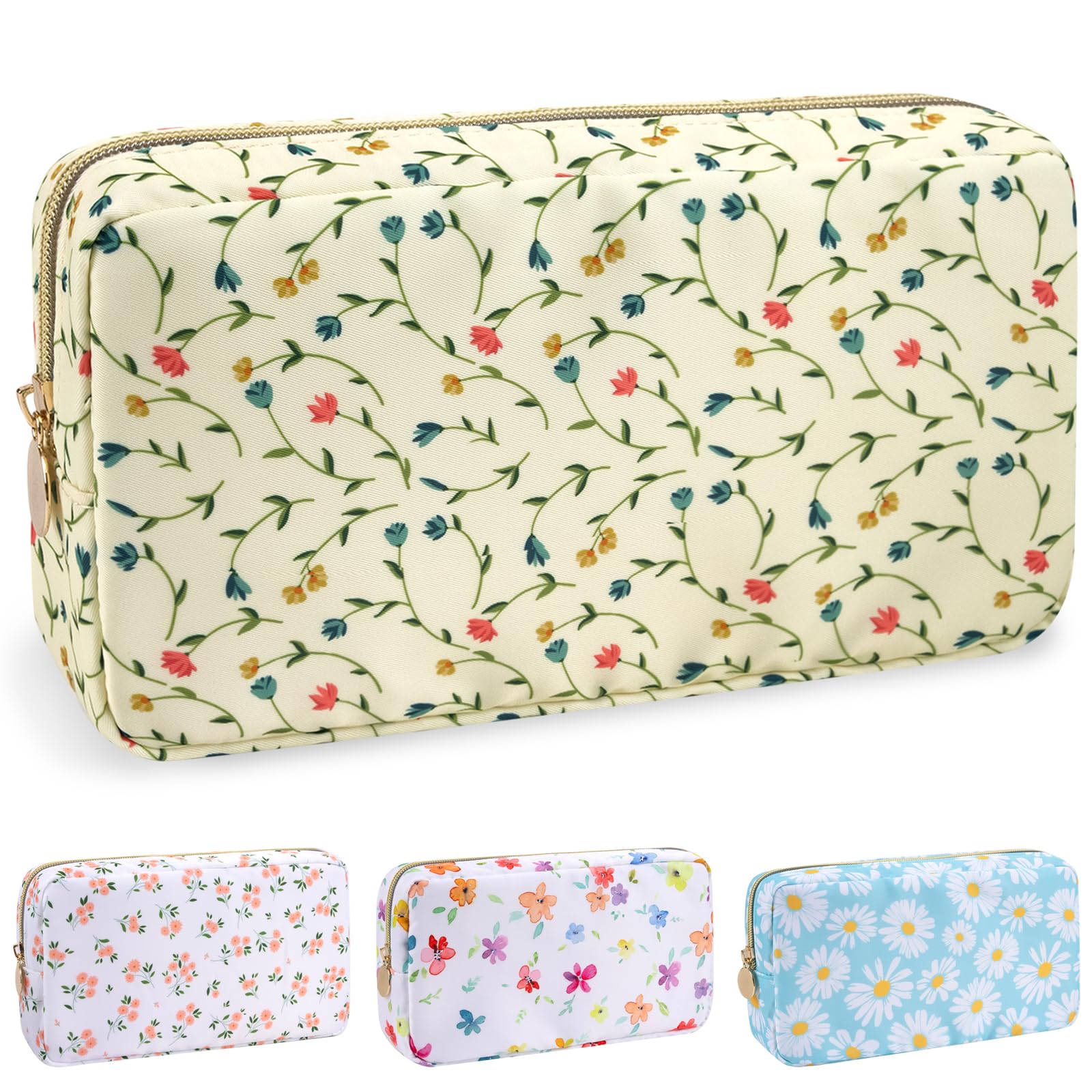 izuzta Nylon Small Makeup Bag Slim Pouch, Preppy Cute Brush Black Cosmetic Zipper Pouch for Purse, Waterproof Travel Toiletry Coin Organizer Women Girls(Black)