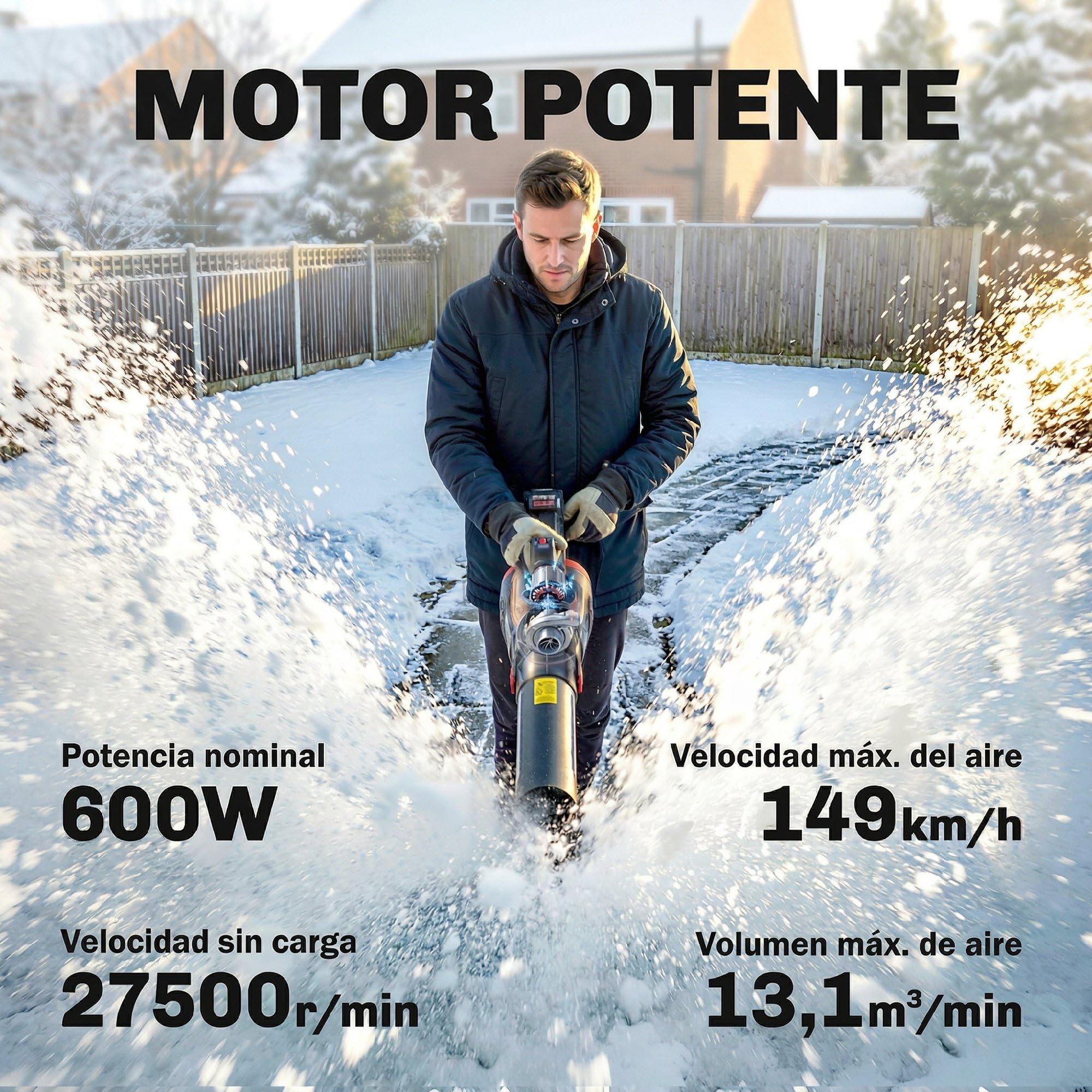 Outsunny Soplador de Hojas sin Cable 18V con 2 Baterías 4.0Ah y Cargador | Motor Sin Escobillas 600W, 3 Velocidades, Correa Hombro, 149 km/h, Soplador Batería Ligero para Hojas, Nieve y Residuos
