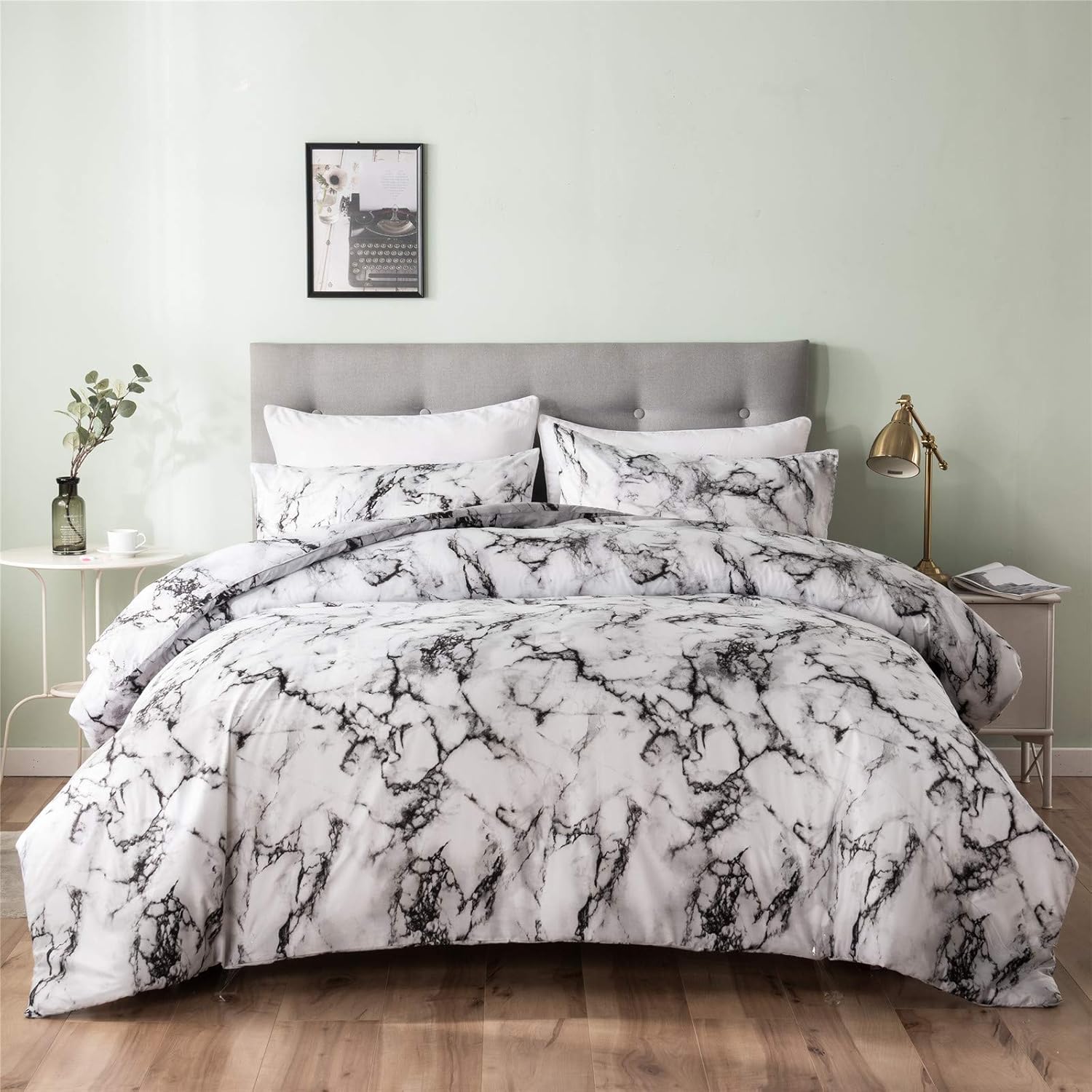 Ruccit Marble Comforter Set Queen White Grey Comforter for Men Women