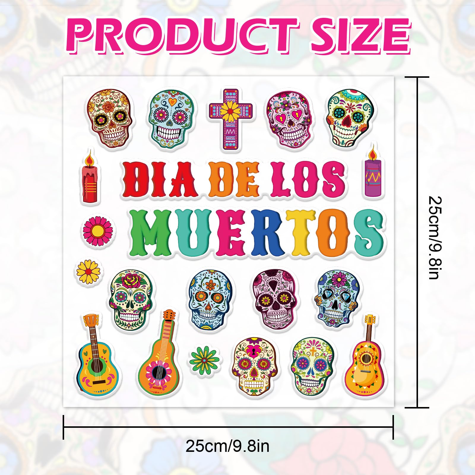 Amazon.com: Whaline 42Pcs Day of The Dead Thick Gel Clings Dia de