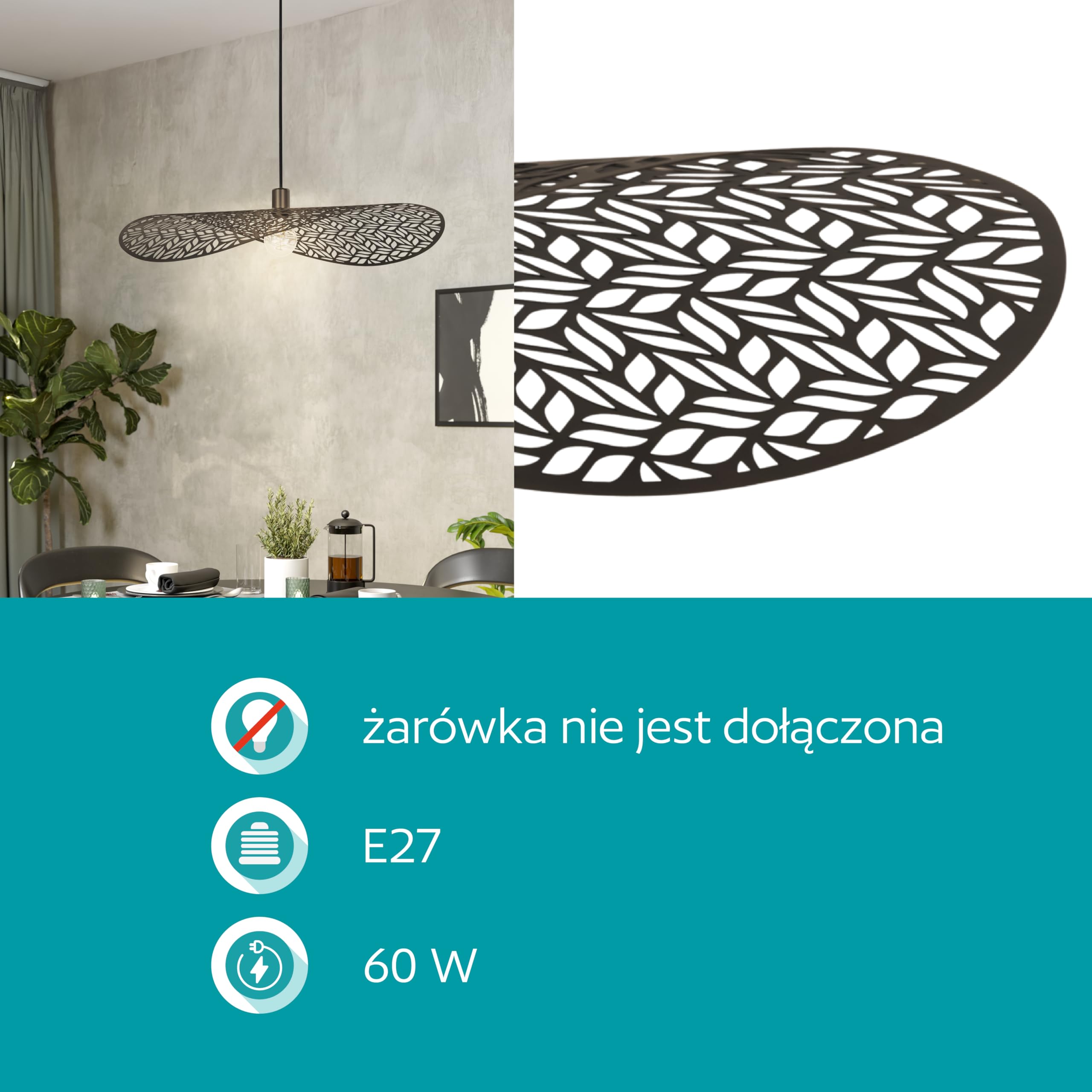 EGLO lampa wisząca Swaby | XXL światło zwisająca stół do jadalni oprawa sufitowa światło salonu ze stali w kolorze brązowym oprawka E27 Ø 80 cm