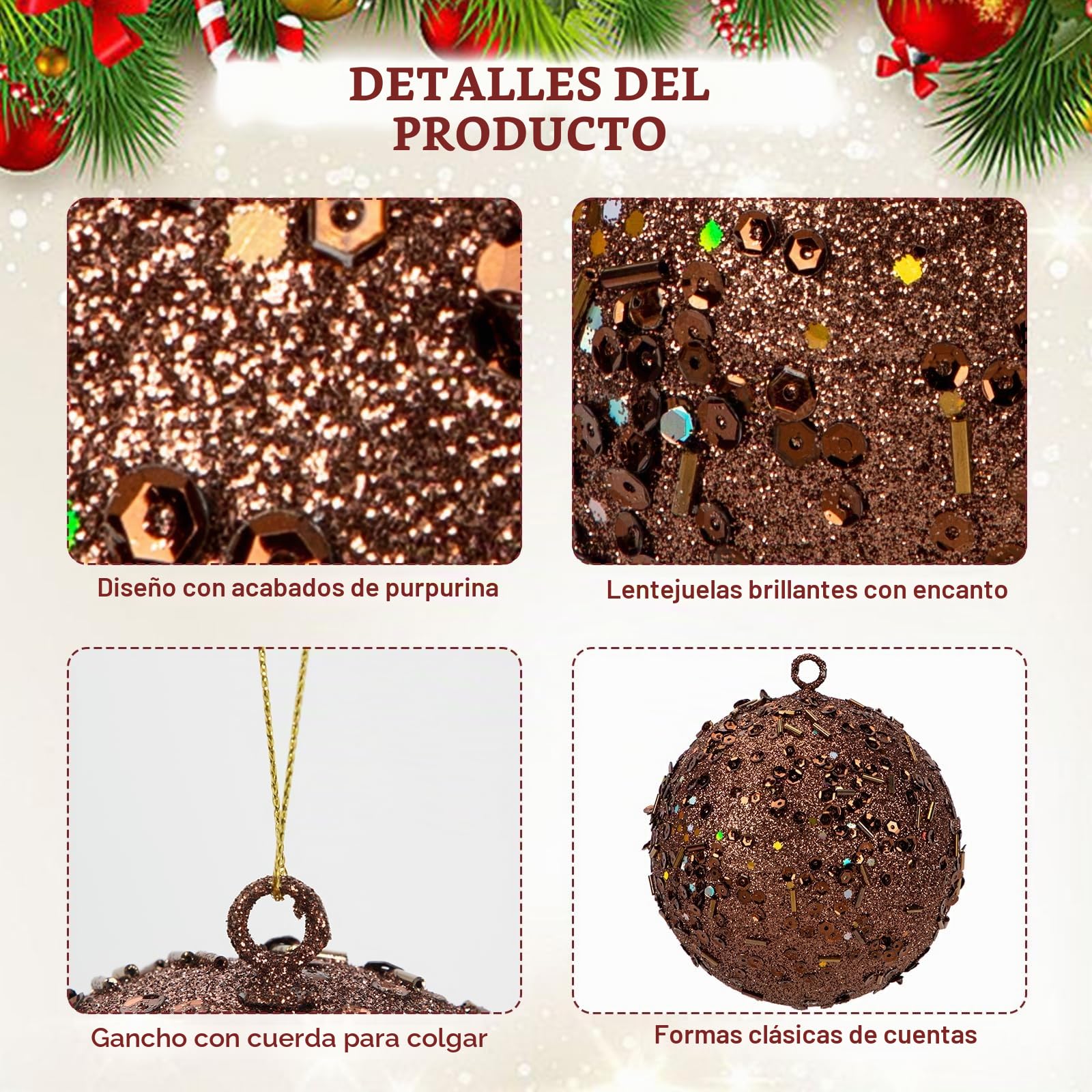 Oairse Bolas de Navidad grandes de 10 cm, 6 bolas de bronce inastillables para árbol, decoración de Navidad, vacaciones, boda, fiesta