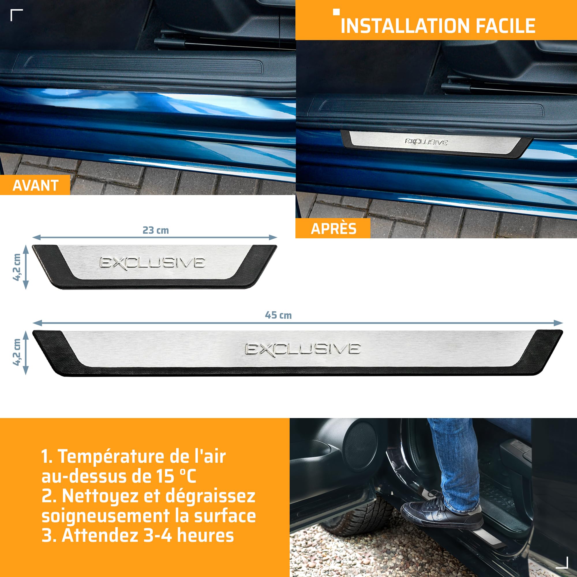 CHROMEMASTER - Compatible avec VW Tiguan I 2007-2011 | Protection de Seuil de Porte de Voiture | Bandes pour Seuils de Voiture | Protégez les Seuils de Portes de Votre Voiture Contre les Dommages