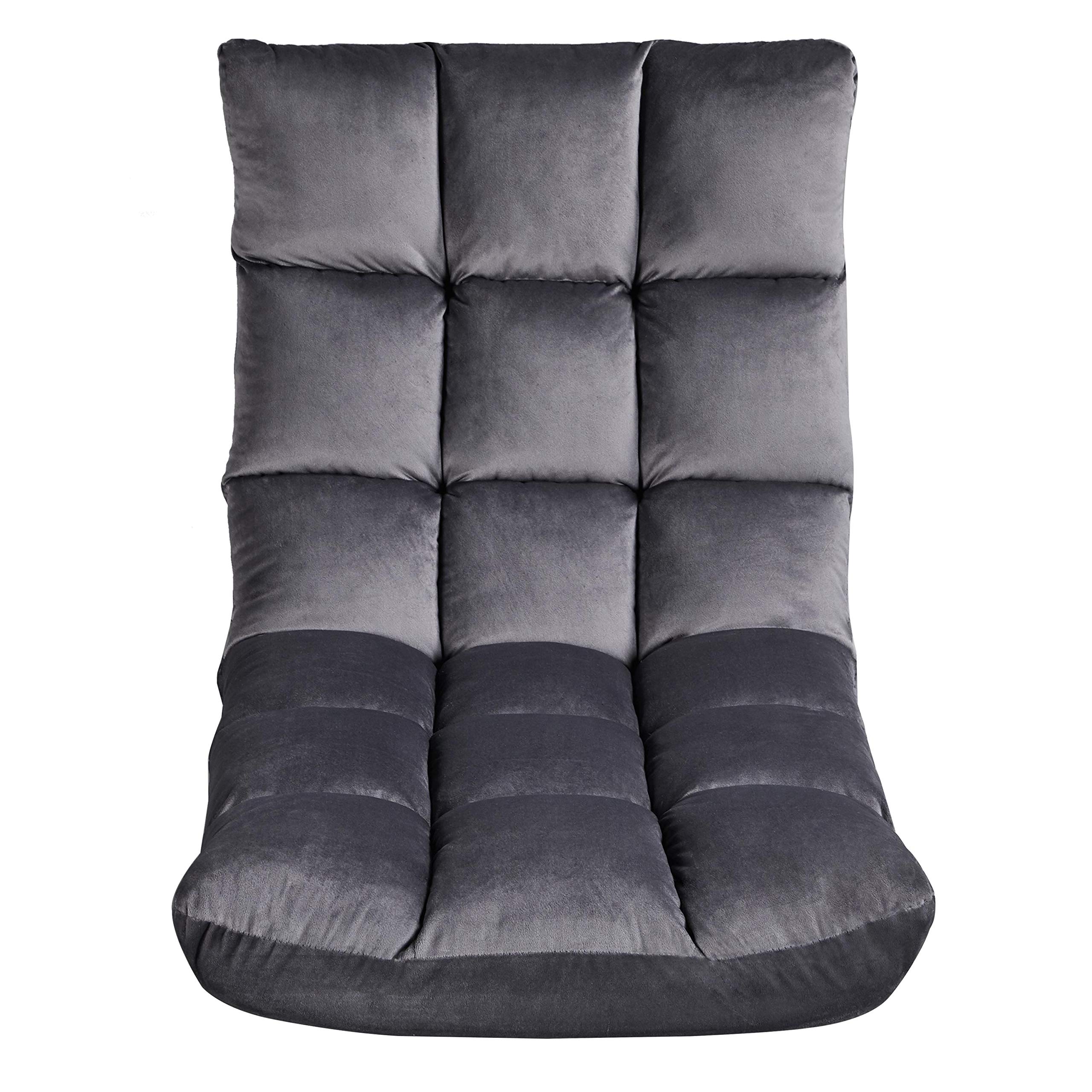 Topeakmart Floor Folding Chair with 14 Adjustable Positions Portable Padded Lounge Chair with Backrest Lazy Sleeper Recliner for Living Room Bedroom, Gray