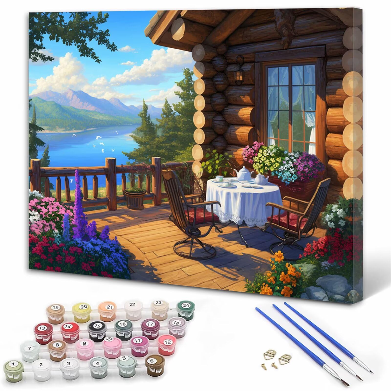Dipingere con i Numeri Adulti Mare Dipingere con i Numeri Casa di legno Paint by Numbers Hobby Creativi Adulti Fai Da Te Tela di Pittura a Olio Kit, Decorazioni Regalo 60x90cm Senza Cornice Y3-401