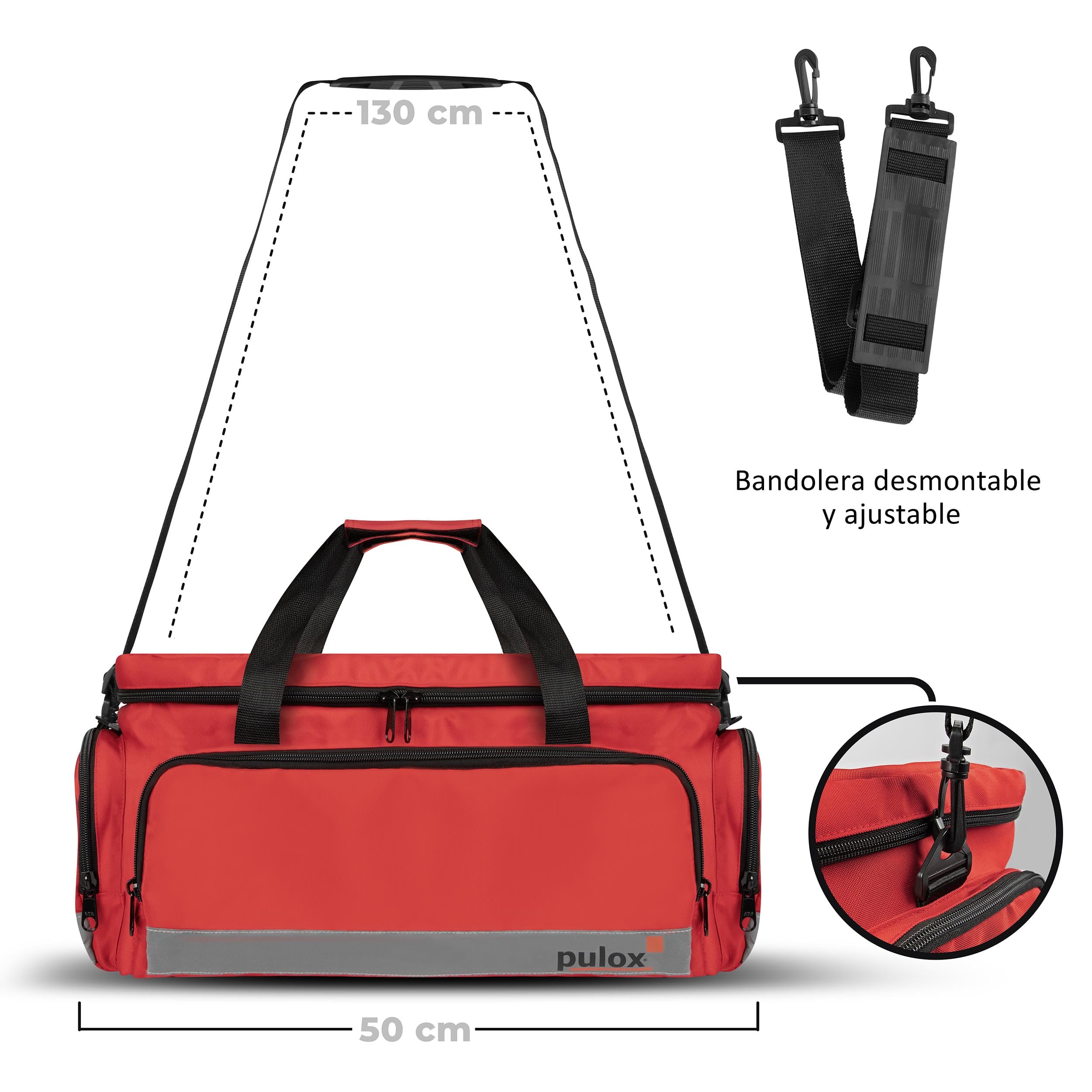 Pulox Bolsa de Primeros Auxilios sin Contenido - Bolsa médica Profesional Grande para Servicios de Emergencia y Personal médico en Rojo/Vacía