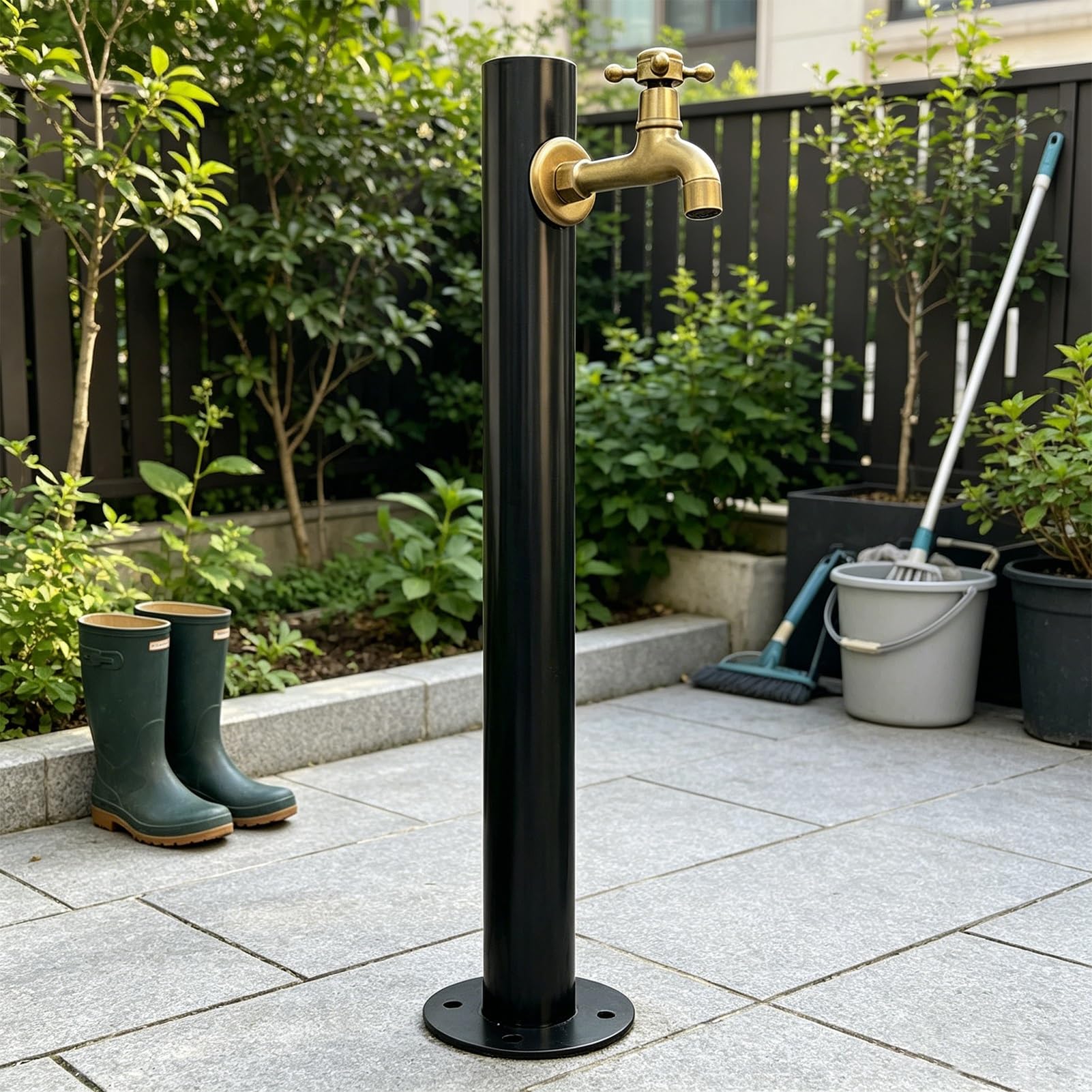Lonmrrton B Lockable Freestanding Outdoor Water Column Faucet, Lack Stainless Steel Pedestal Water Tap Stand For Ackyard, Driveway, Freeze Proof Vertical Water Hydrant