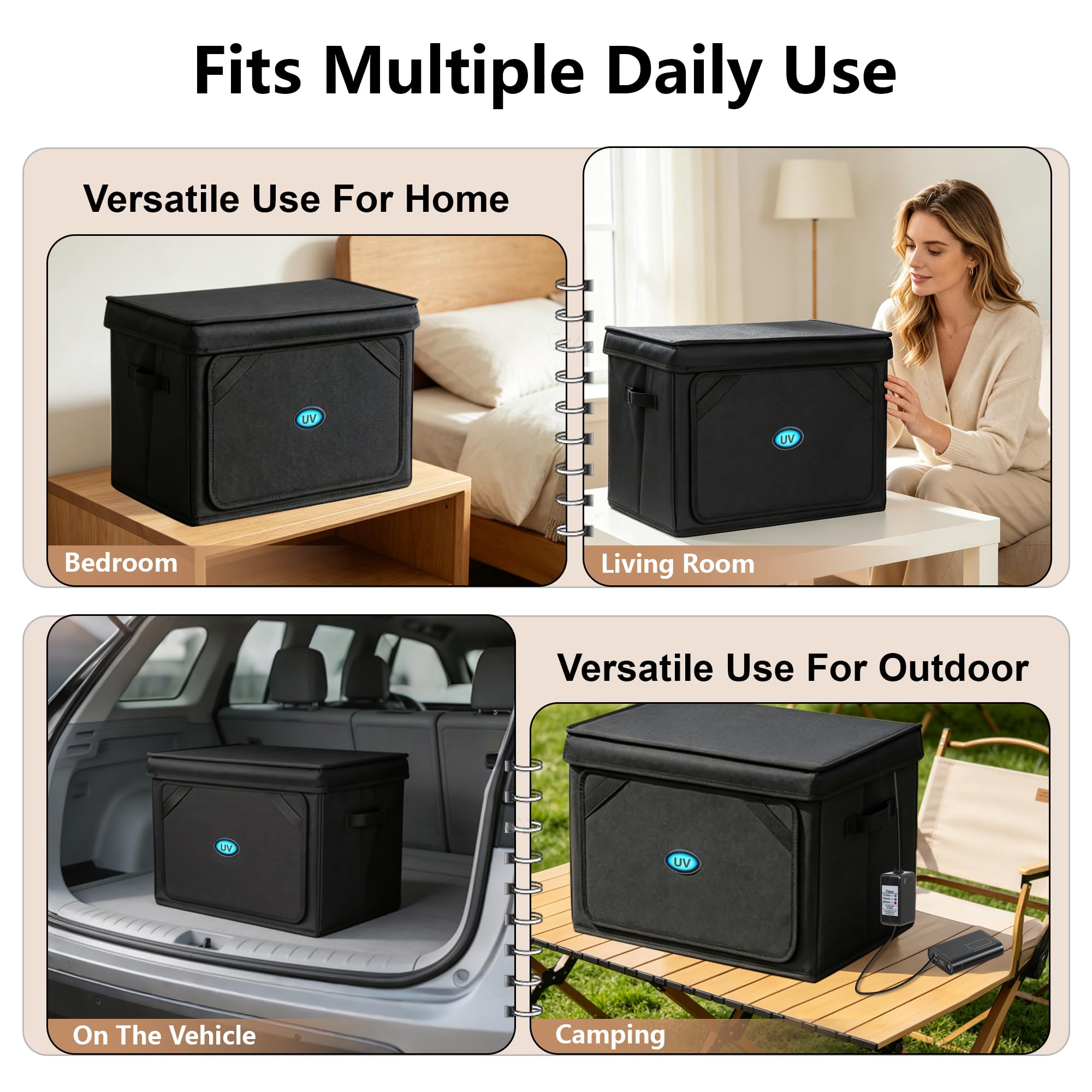Caja desinfectante UV grande, máquina de desinfección y limpieza portátil de 36 litros con temporizador de 3 niveles, caja de limpieza UV plegable para uso doméstico como teléfono, toalla