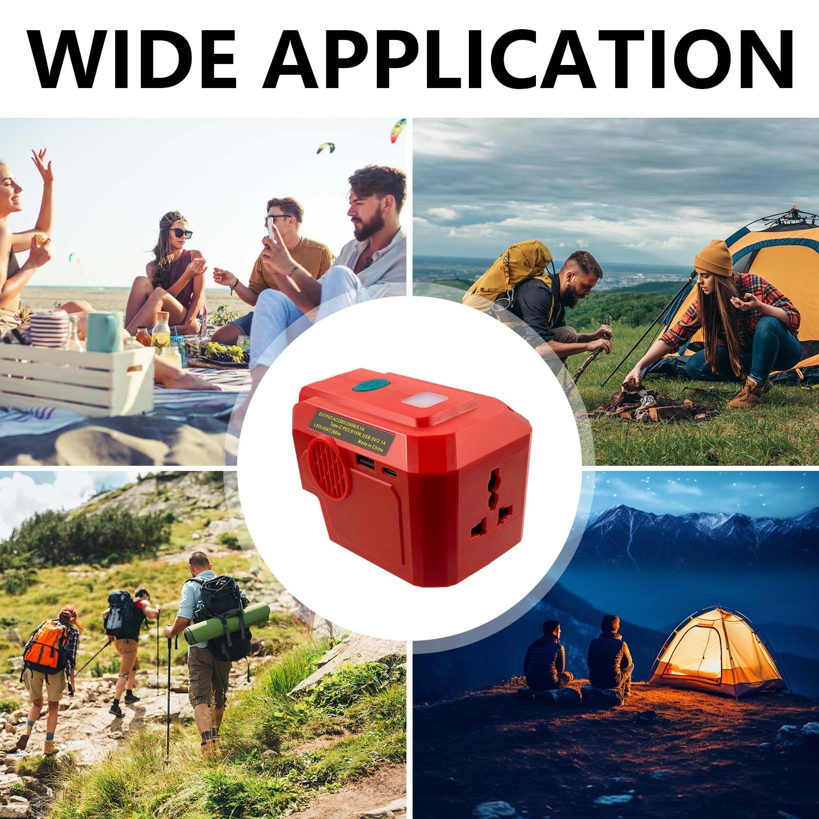 Convertitore per Einhell 18V Batterie, 200W 18V CC a 220 V CA, Adattatore Convertitore per Batterie a Onda Sinusoidale Pura con Lampada LED USB-C 200LM e Prese 230V Inverter per Campeggio