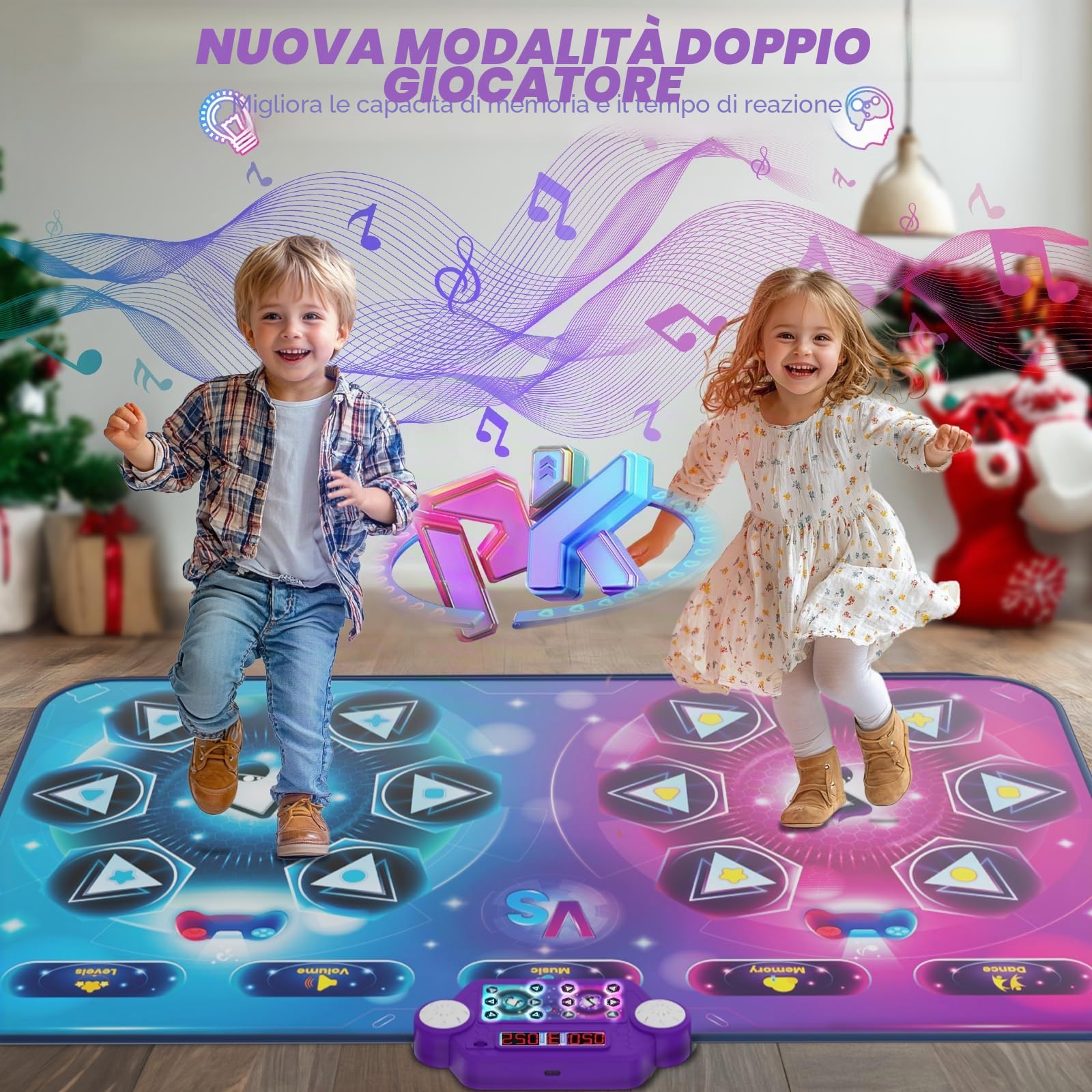 Tappetino da Ballo Ricaricabile-Doppio Giocatore, Dimensioni Extra Large (150*97 cm), Musica, Modalità Sfida, Modalità Piano, Luci LED, Regalo Natale Compleanno per Bambini Ragazze Ragazzi 3-12 Anni