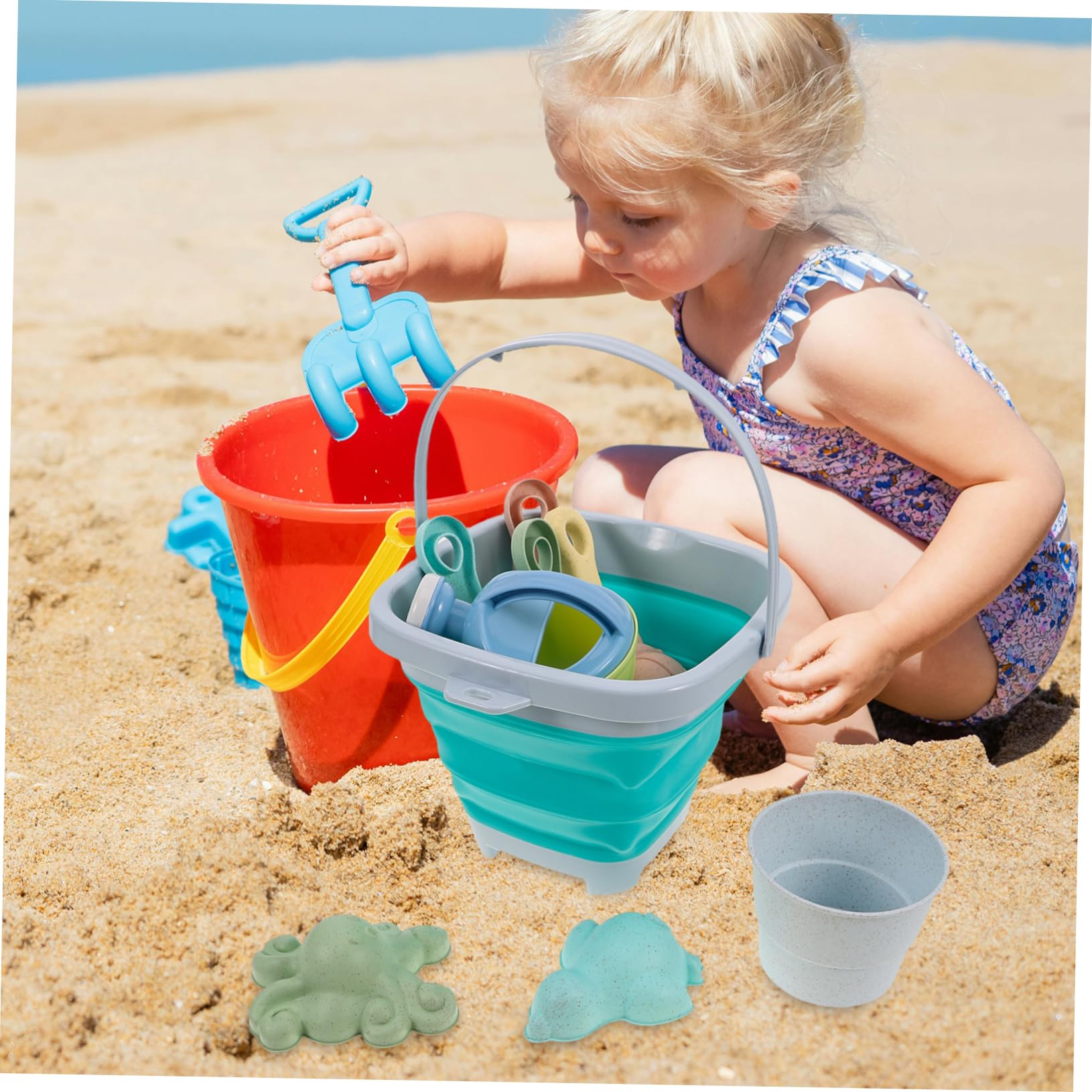 Gatuida Juguetes de Playa con Cubos Palas y Rastrillos Plegables Niñas para Vacaciones de Verano la Playa Aire