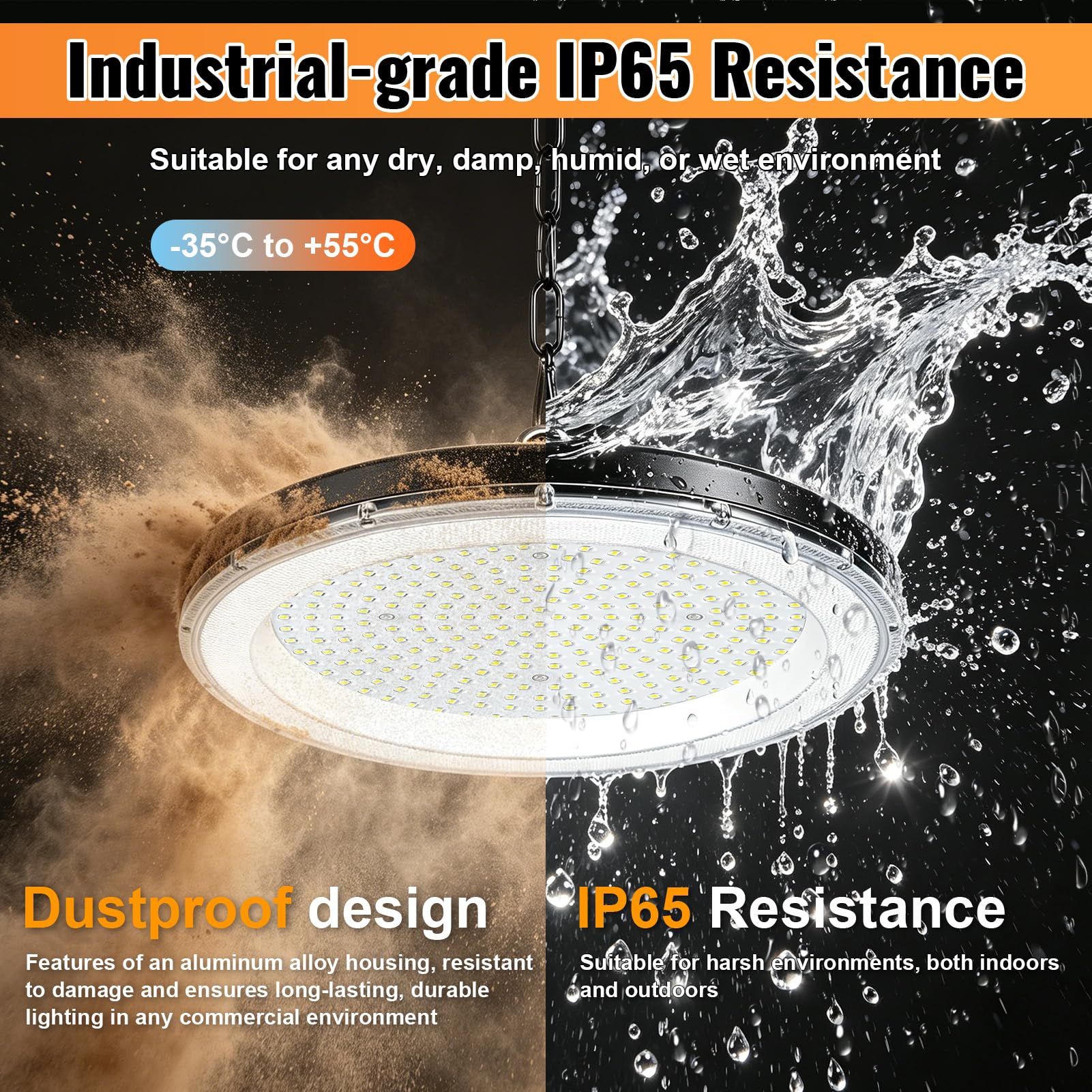 papasbox 4 Pack 500W LED lampada da soffitto per officina 6500K bianco freddo faretto da soffitto 50000lm | IP65 impermeabile UFO illuminazione per capannoni faretto lampada industriale