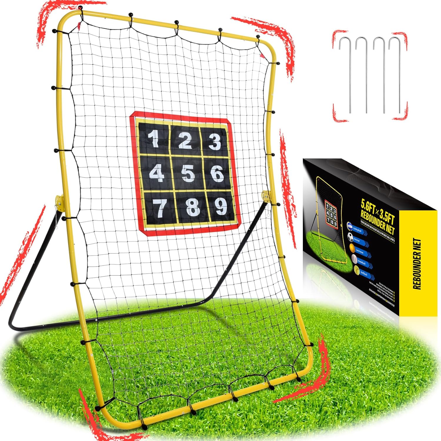 Soccer Rebounder Bounce Back Net,Baseball Rebounder Net, Adjustable Angle All Ages Volleyball Rebounder Training Equipment, Soccer Themed Gifts for Backyard Soccer Practice