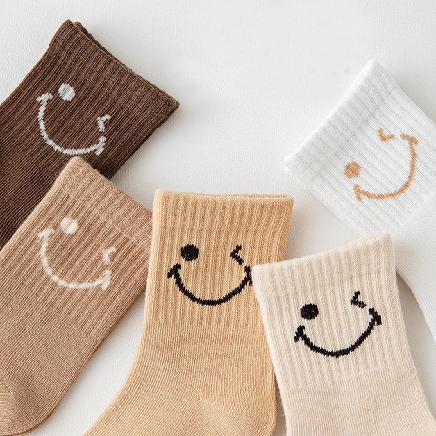5 Pairs Boys Girls Crew Socks Cute Toddler Funny Ankle Sock Lovely Happy Face Cotton Tube Socks