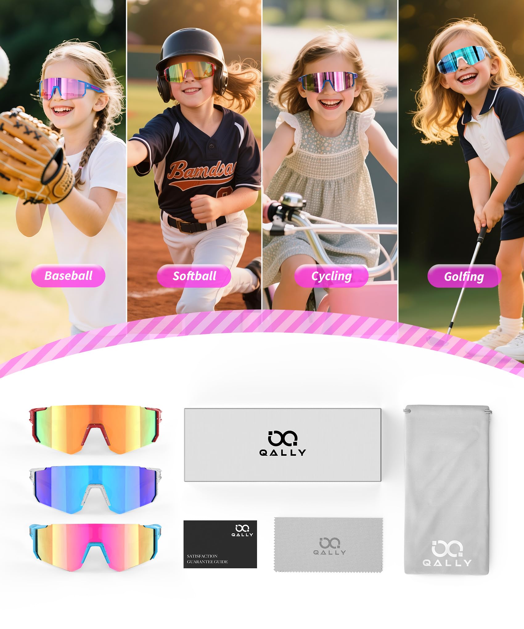 Okulary przeciwsłoneczne dla dzieci, młodzieżowe, baseballowe, softball, okulary przeciwsłoneczne, dla dziewcząt, chłopców, wiek 4-14 lat, ochrona przed promieniowaniem UV, sport, dzieci, 3 szt