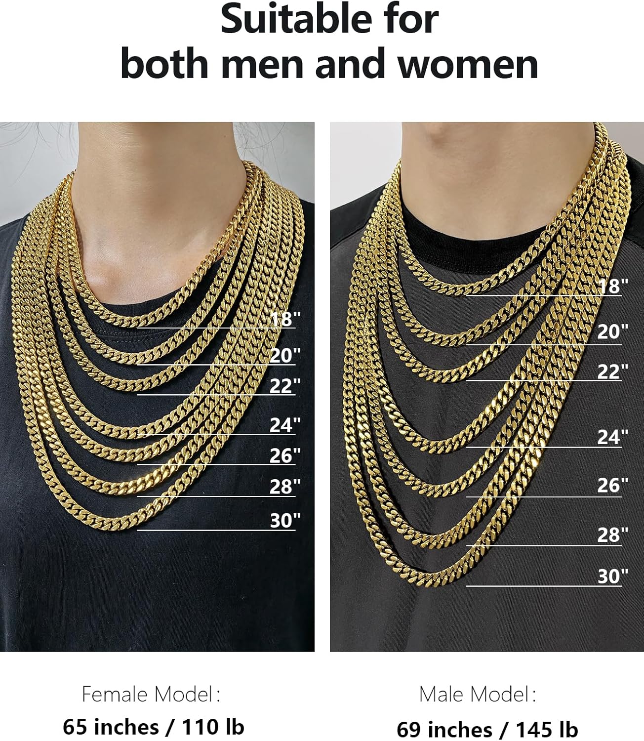 Stainless Steel Cuban Link Chain Necklace for Men, Real Gold/Black Plated Curb Chains, 5/7/9/11mm width,18"-30" Length Hip Hop Jewelry Gift, Send Gift Box - Image 8