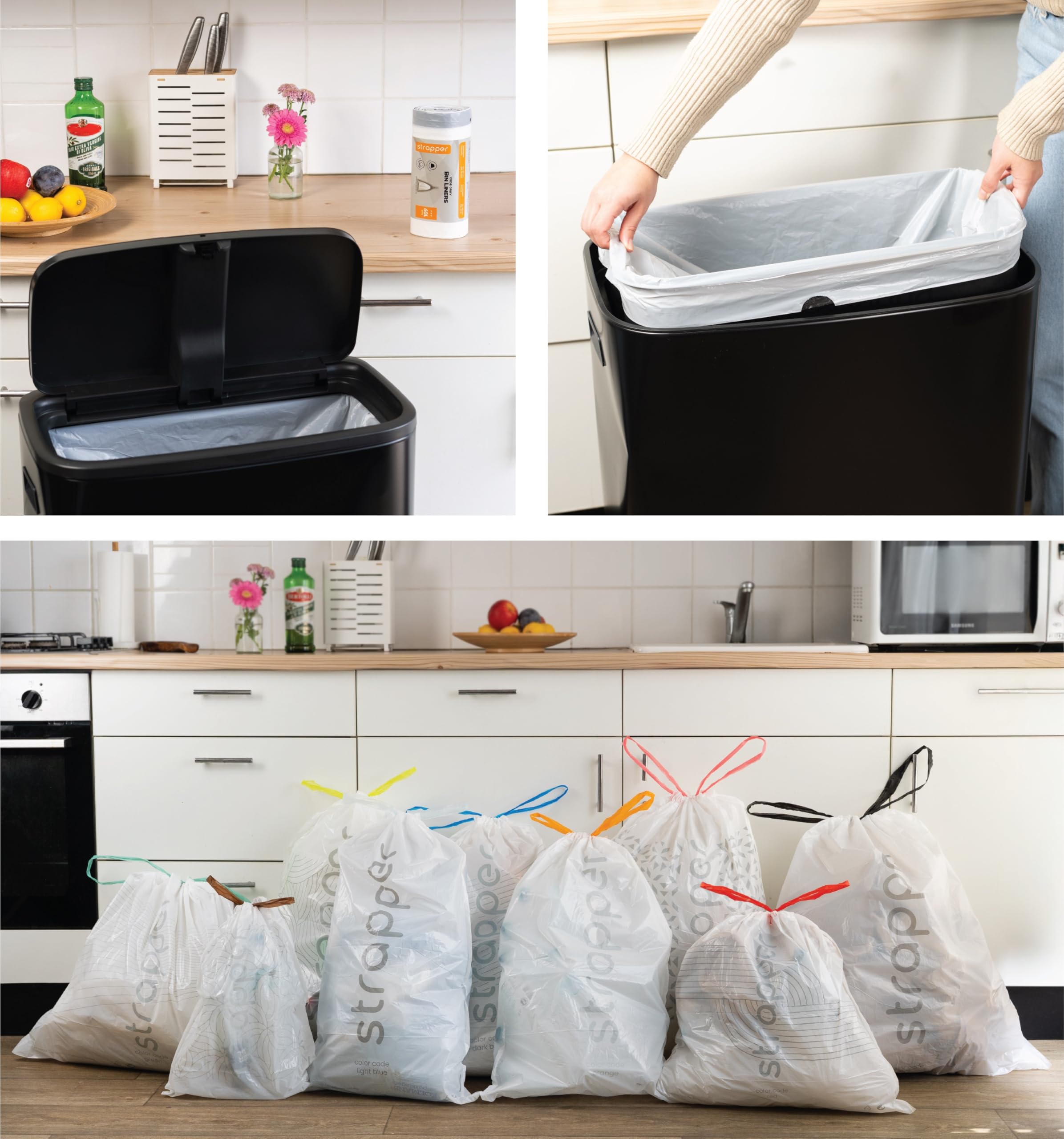 Strapper 100 Vert Sacs Poubelle - Convient pour poubelle Brabantia et Homra Nexo - 36 litres