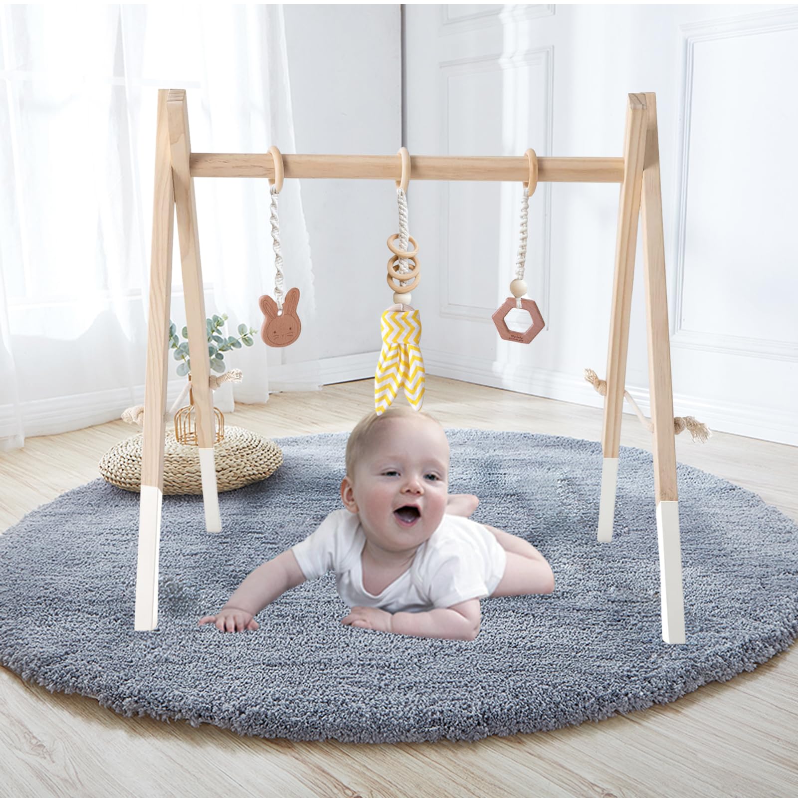 Caudblor Palestrina Bambino Multifunzione, Palestrina Neonato Legno, Arco Gioco in Legno, Giocattolo Attivo per la cameretta dei Bambini, Decorazione