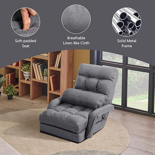Miniatura 4 de Giantex Chaise Lounge - Sillón plegable multiusos para interiores con 6 posiciones ajustables, reposabrazos integrados, almohada lumbar, asiento