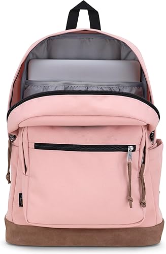 Vista 5 de JanSport Right Pack - Mochila para viajes, trabajo o portátil con parte inferior de piel de gamuza y bolsillo para botella de agua, color rosa Rosa