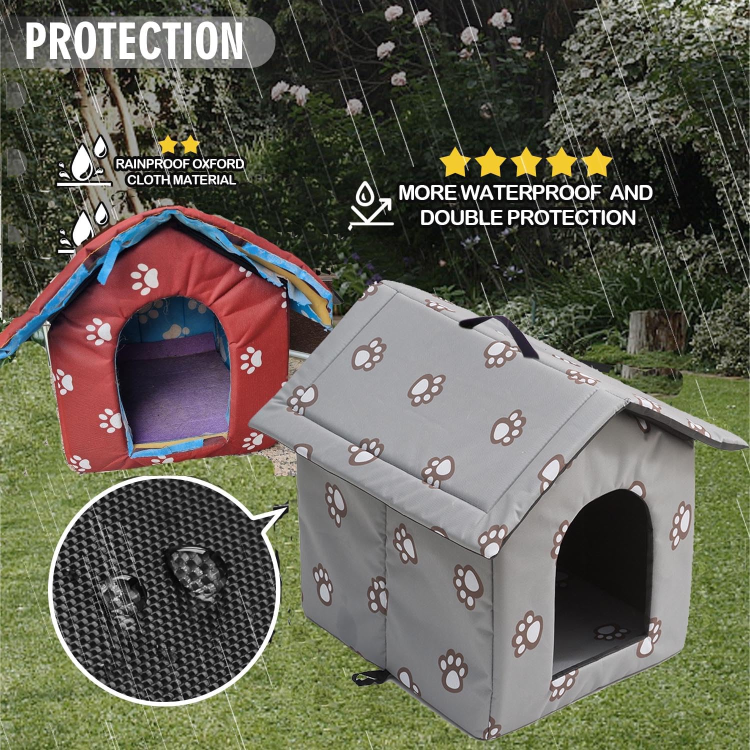 Casetta per Gatti per Esterni, Casetta per Gatti, Impermeabile, Cuccia Gatto Esterno Inverno con Tenda Timovibile (Grigio, M)