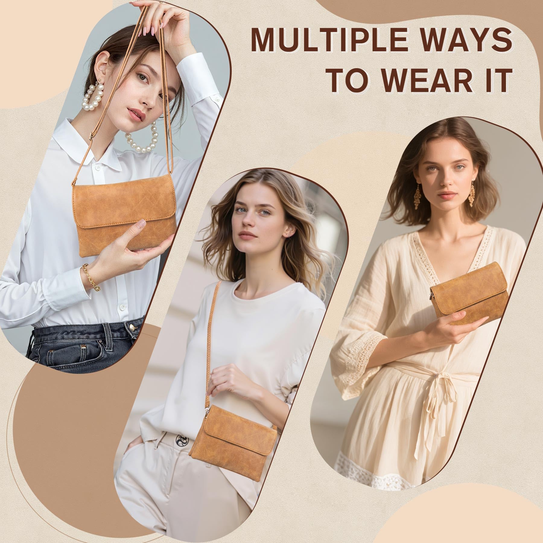 Sac Bandoulière Femme, Pochette Telephone Portable à Similicuir Effet Daim, Petit Sac à Main Femme avce Bandoulières Amovible, Mini Sac Bandoulière pour Sortir Voyager Shopping (Marron)