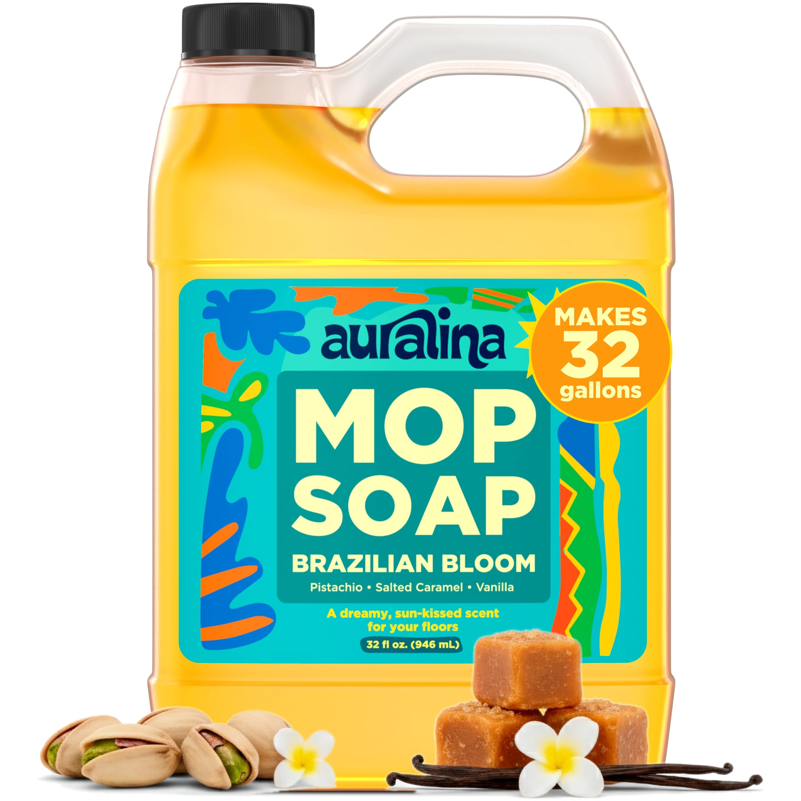 Auralina Luxury Mop Soap for Floor Cleaning - Highly Scented Brazilian Waves Concentrated Formula - Best Smelling Floor Cleaner for Mopping Tile, Wood