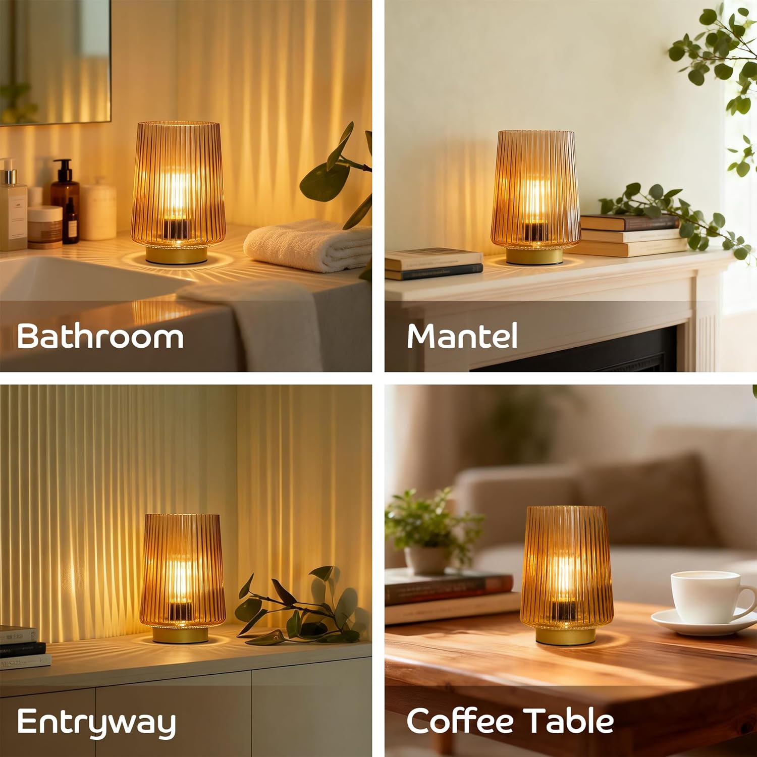 Battery Operated Lamp with Timer, Set of 2 Small Cozy Table Lamp Decorative Ambient Glass Lamp for Bedside & Home Decor, Aesthetic Cordless Battery Powered Accent Lamp for Living Room Shelf, Amber