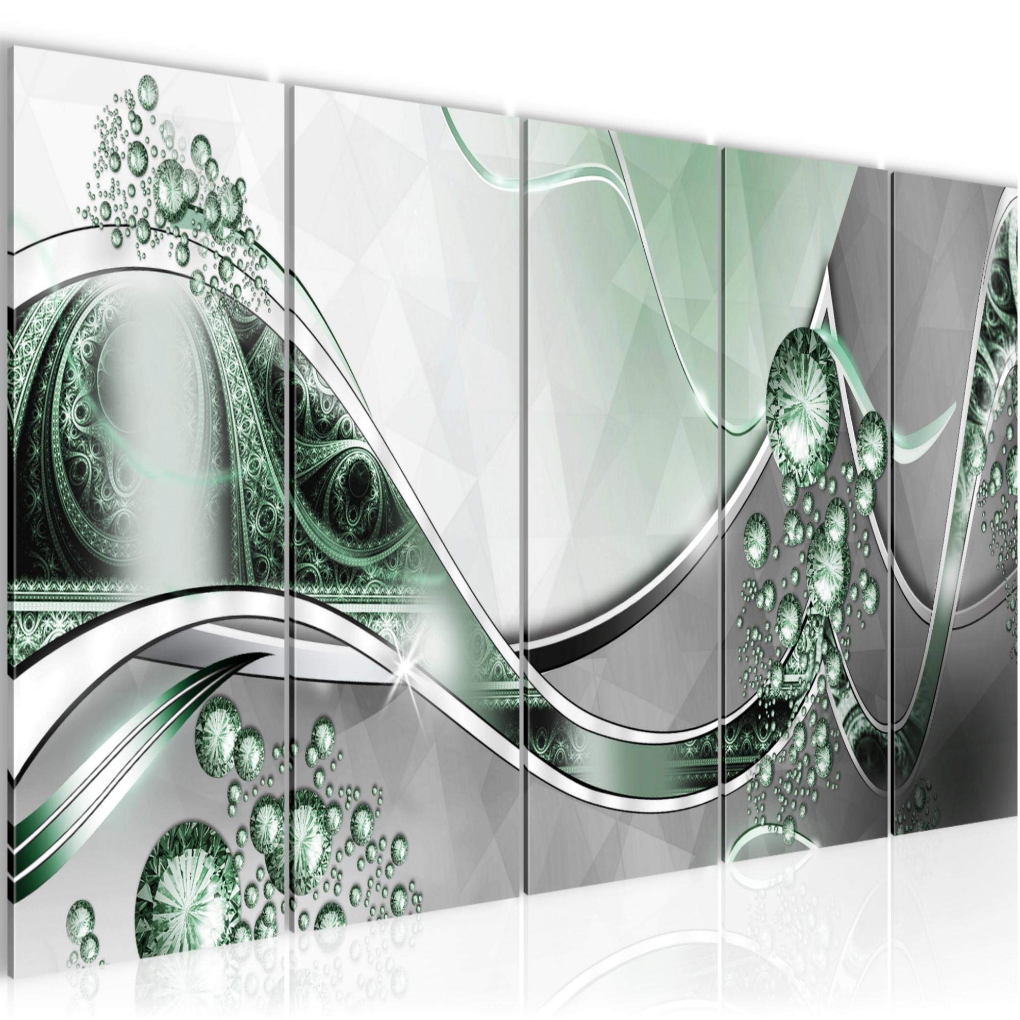 Runa Art Wall Picture XXL Abstract 200 X 80 cm Silver Green 5 Pieces - Made In Germany - 109155b
