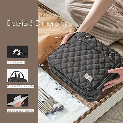 Miniatura 6 de Neceser de viaje para mujer con gancho para colgar, organizador de maquillaje de viaje extra grande con bolsa transparente desmontable, adecuado