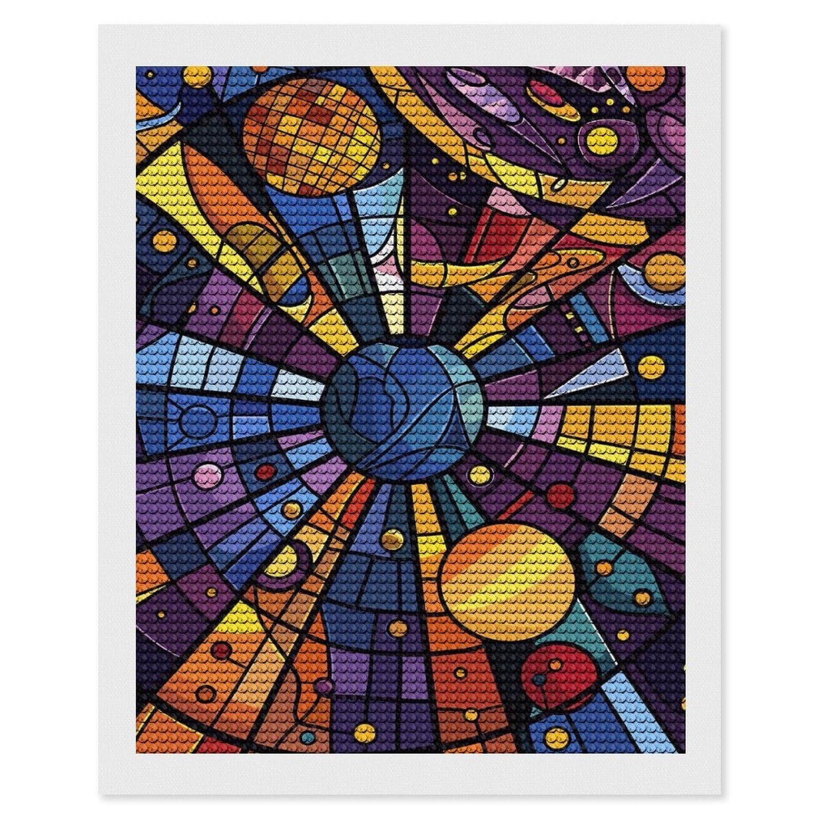 Junmoney Abstract Stained Glass Space Scene Diamond Painting Set 16"x20", for Beginners, Modern Decor, Simple to Start, Gift Idea, Pleasing Wall Art Project