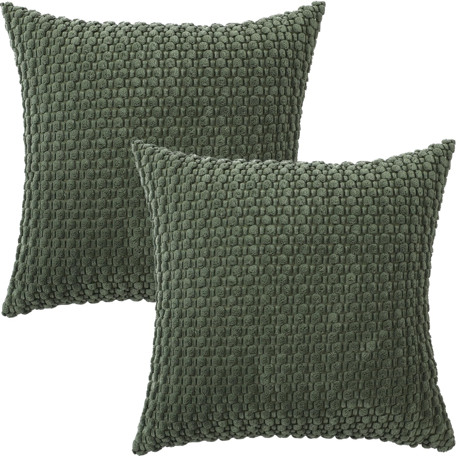 Tennove Cushion Covers 45x45cm Decorative Modern Olive Green Pillow Cases Pack of 2 Corduroy Boho Soft Throw Pillow Covers Square Pillowcases for Sofa Living Room Bed Home Decor