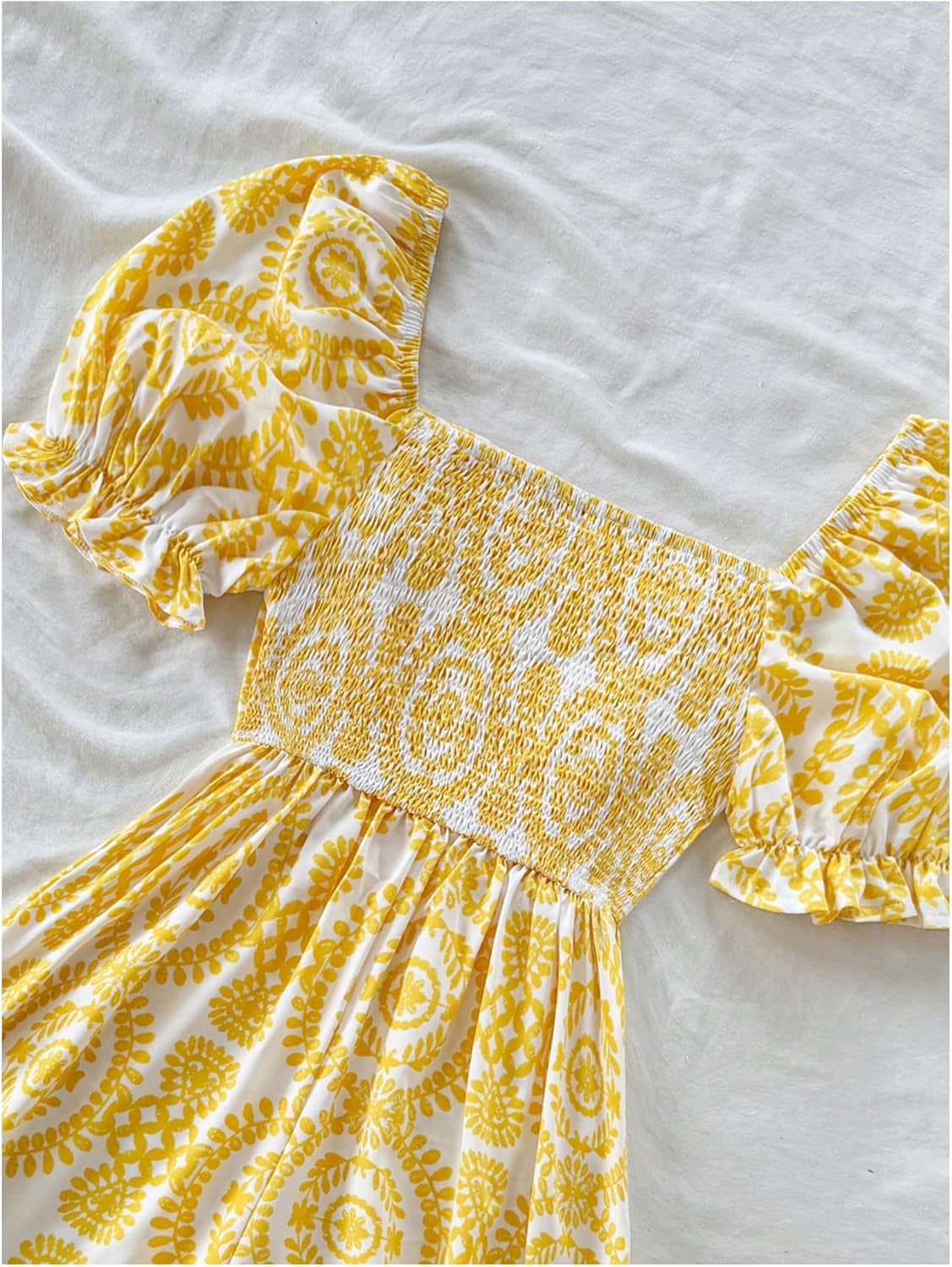 Milumia Women's Boho Floral Print Square Neck Puff Short Sleeve Rompers Jumpsuit - Image 5