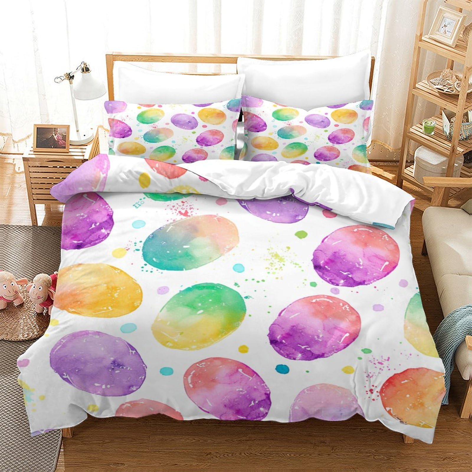 P1S9U7W5Y 3D Printed Dreamy Dot Duvet Cover Set 3pcs Microfiber Watercolor Dots Bedding Set Single（140x200cm）