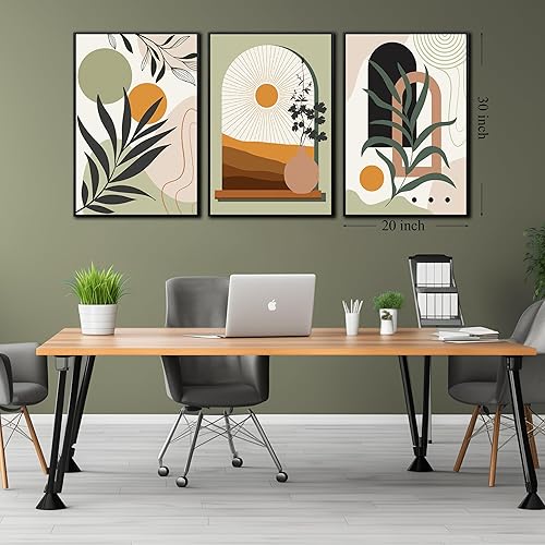 Miniatura 7 de Arte bohemio verde para paredes, decoración de pared bohemia para dormitorio, decoración de pared de plantas para sala de estar con marco negro,