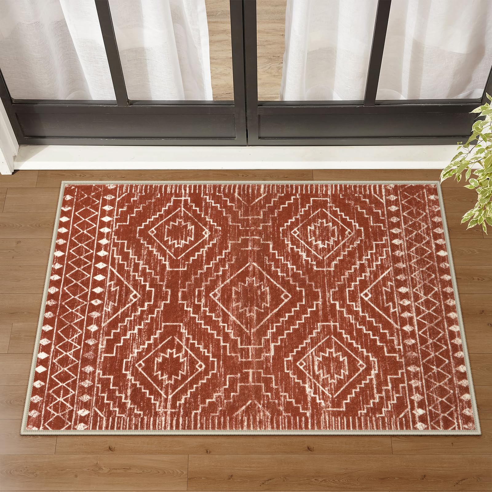 Photo 1 of Wonnitar Moroccan Bathroom Rug,Washable 2x3 Small Bath Mat, Boho Tribal Soft Kitchen Sink Mat, Non-Slip Geometric Entry Way Rug, Low-Pile Indoor Carpet for Bedside Entrance Laundry (Brown,2'x3')