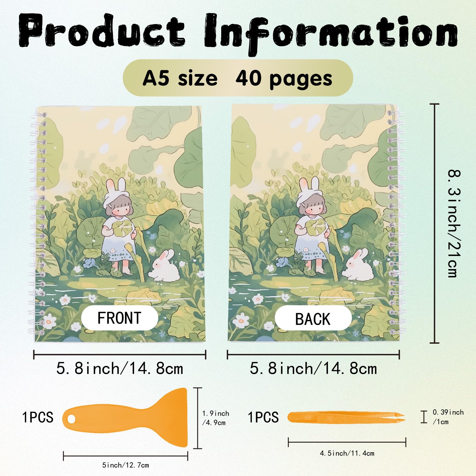 CRASPIRE A5 Blank Stickers Book Reusable with Scraper Tweezer Universe Sticker Books Collecting Album Holder Organizer 40 Sheets Green Leaves Rabbit Cover Waterproof Release Paper for Storaging Labels - Image 2