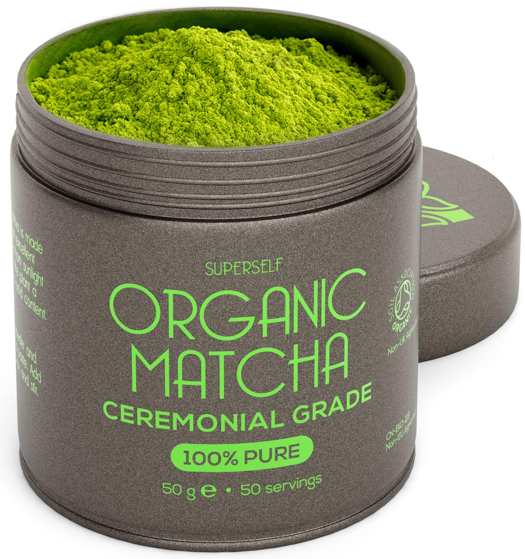 SuperSelfOrganic Matcha Powder - Ceremonial Grade & 100% Pure - Smooth Taste & Vibrant Green - Macha for Straight Tea, Lattes, Baking - Certified Organic - Japanese Stone Ground Method - 50g Gift TinEU Organic